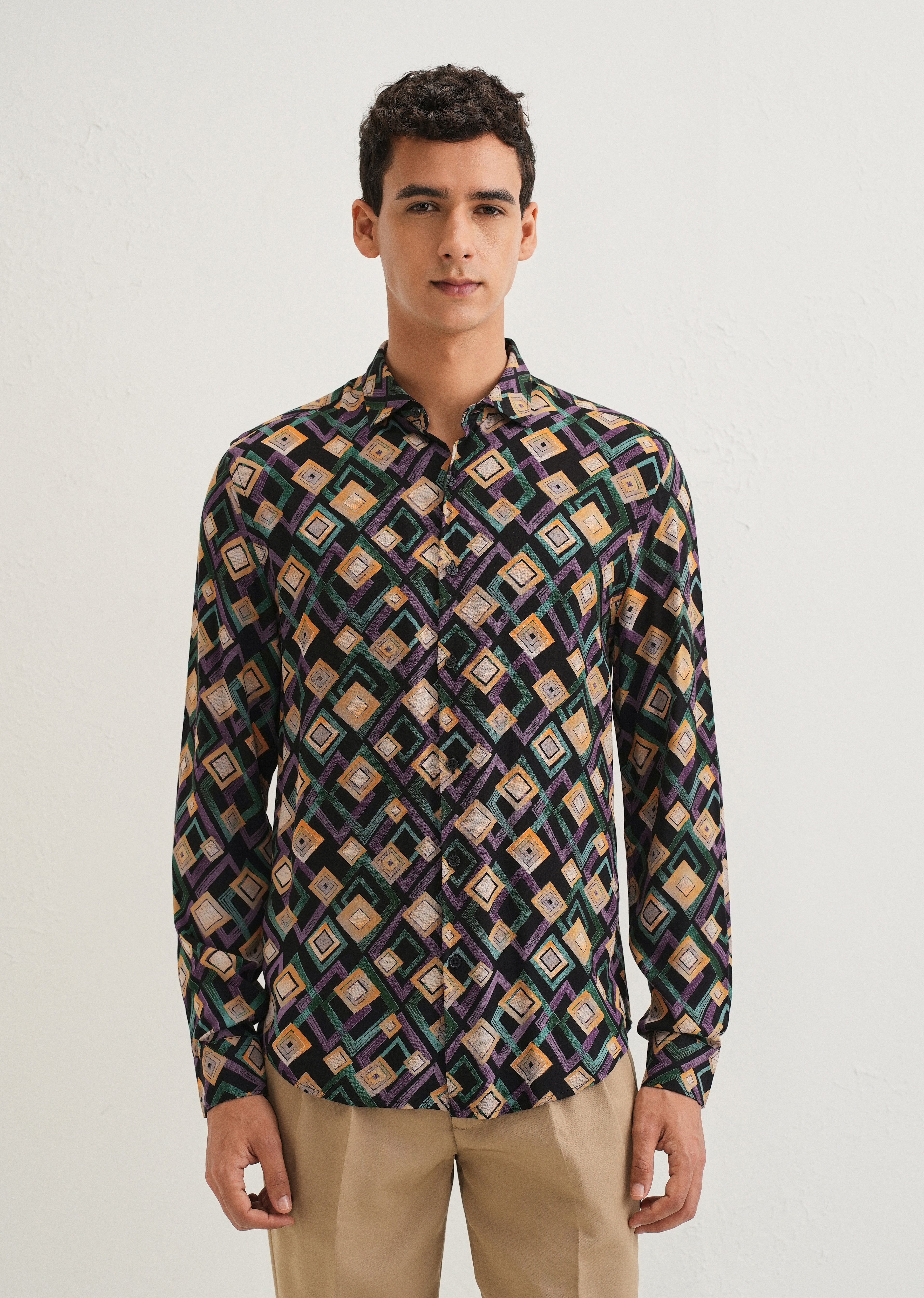 Green Geometric Feather Shirt