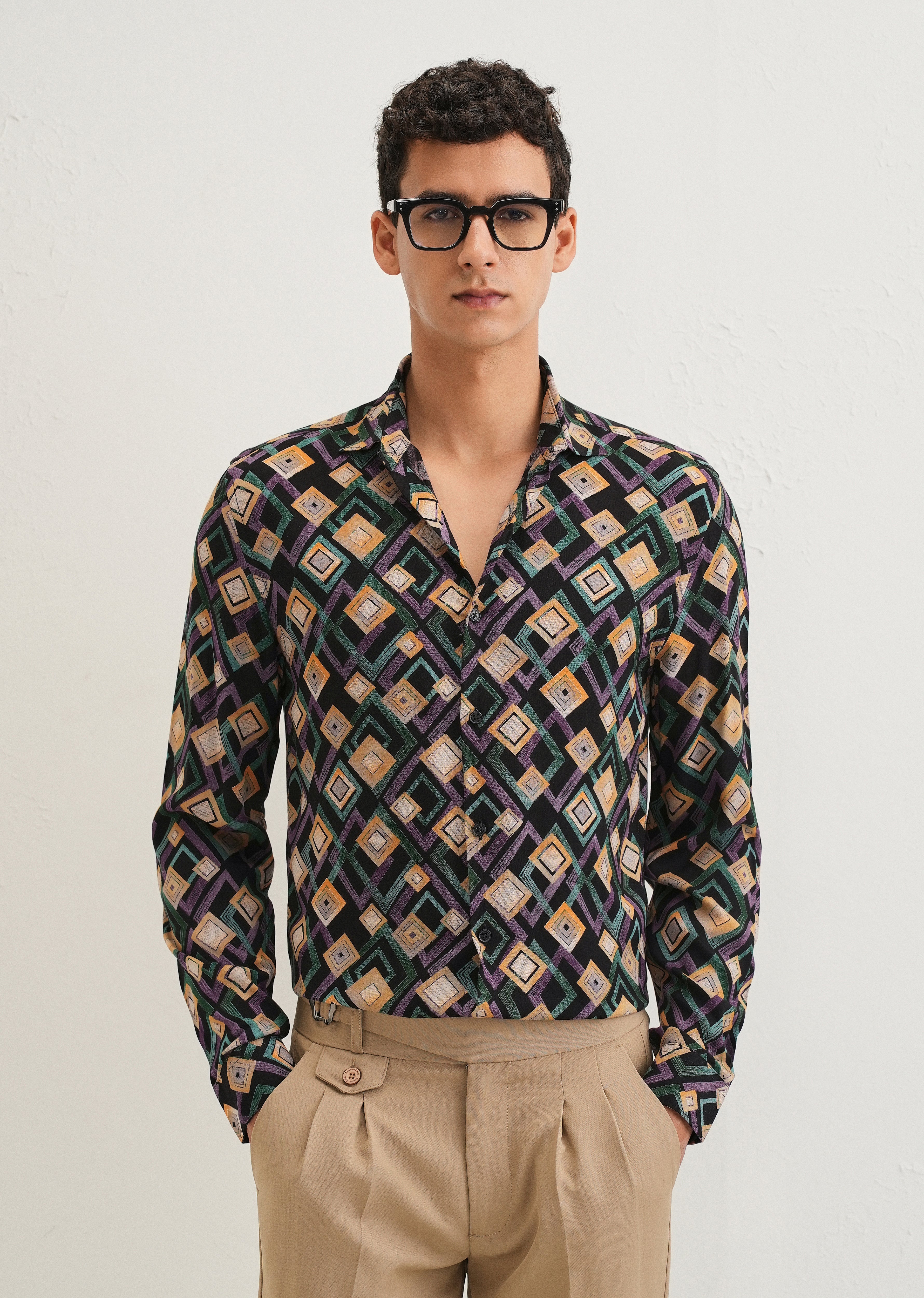 Green Geometric Feather Shirt