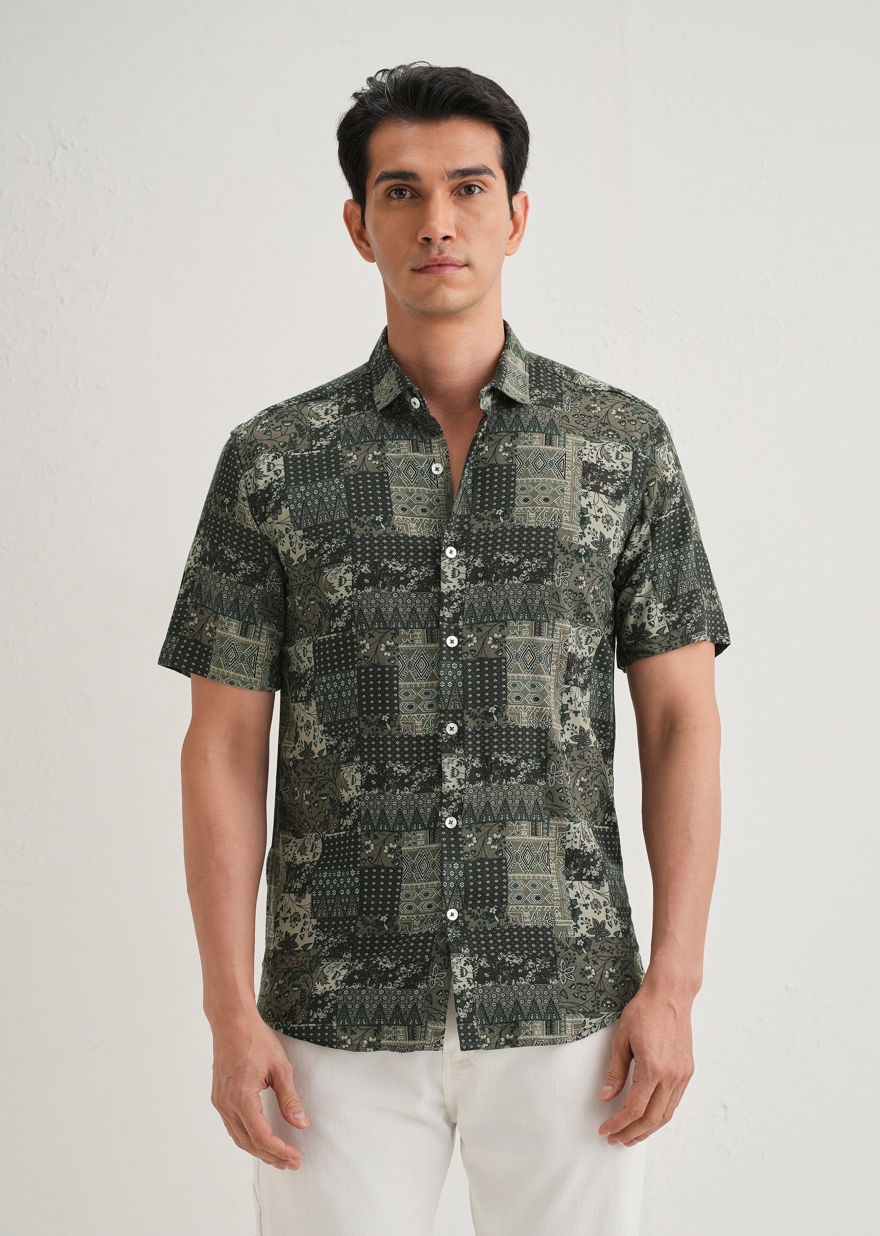 Green Geometric Print Shirt