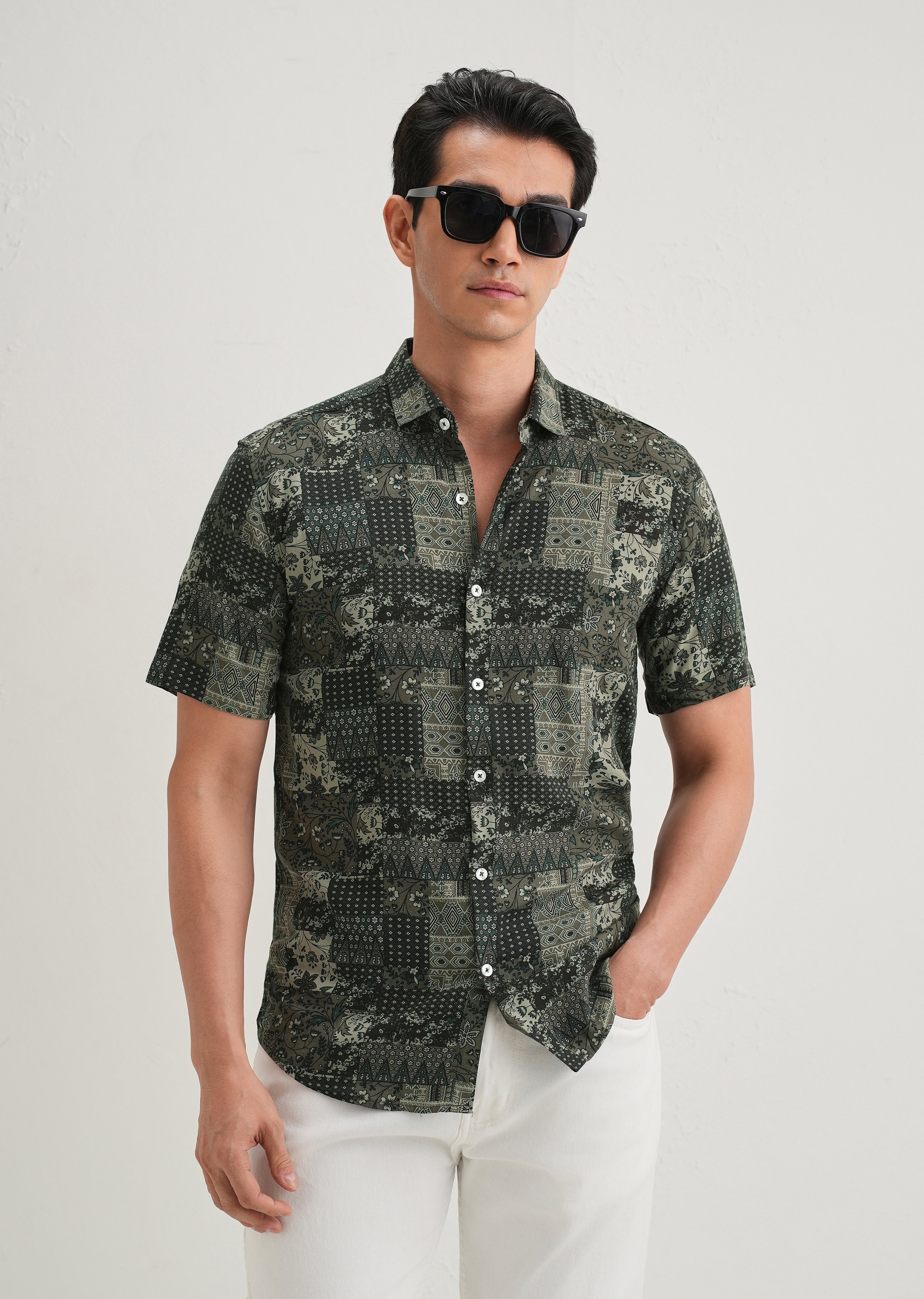 Green Geometric Print Shirt