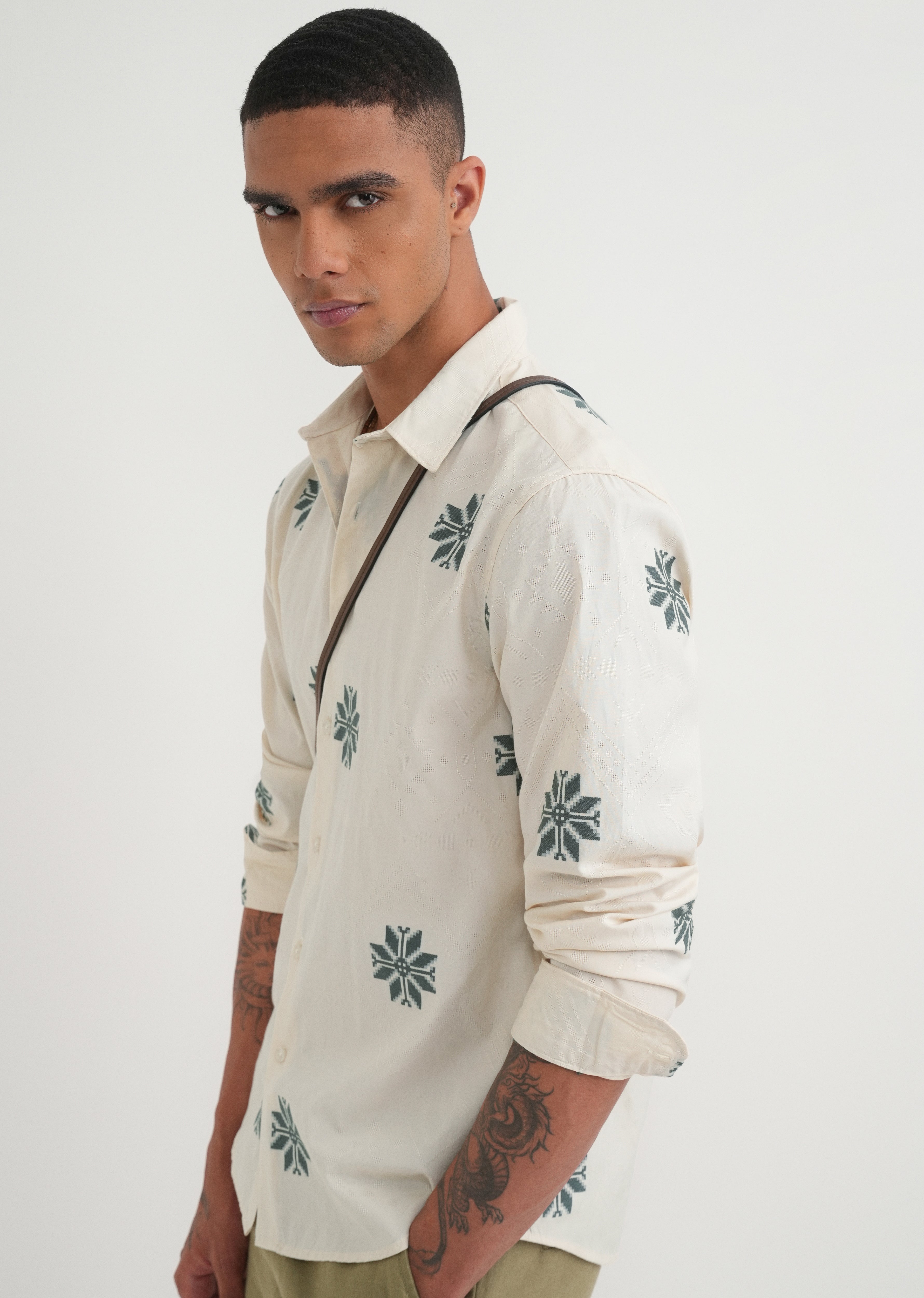 Green Geometric Printed Jacquard Shirt