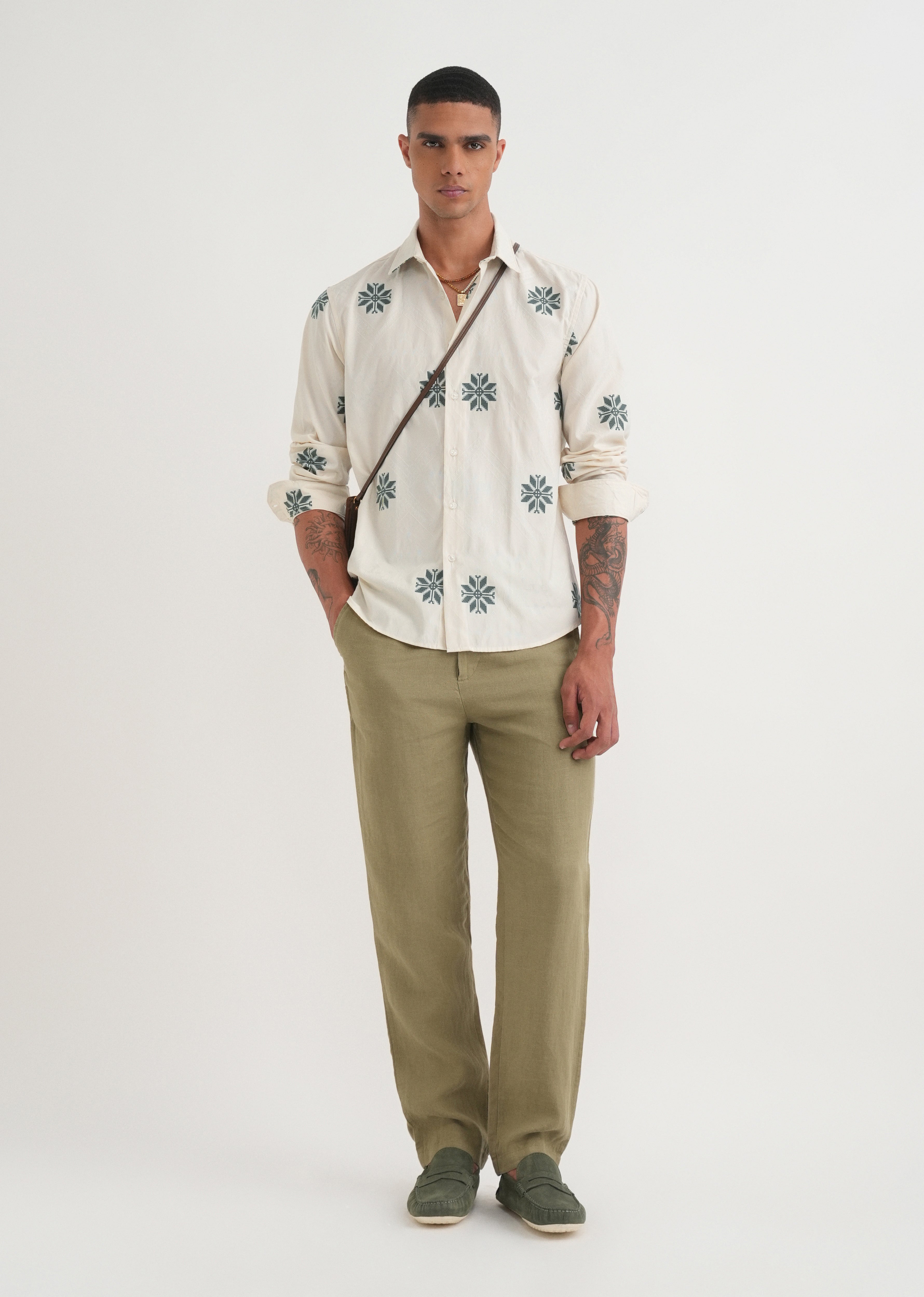 Green Geometric Printed Jacquard Shirt