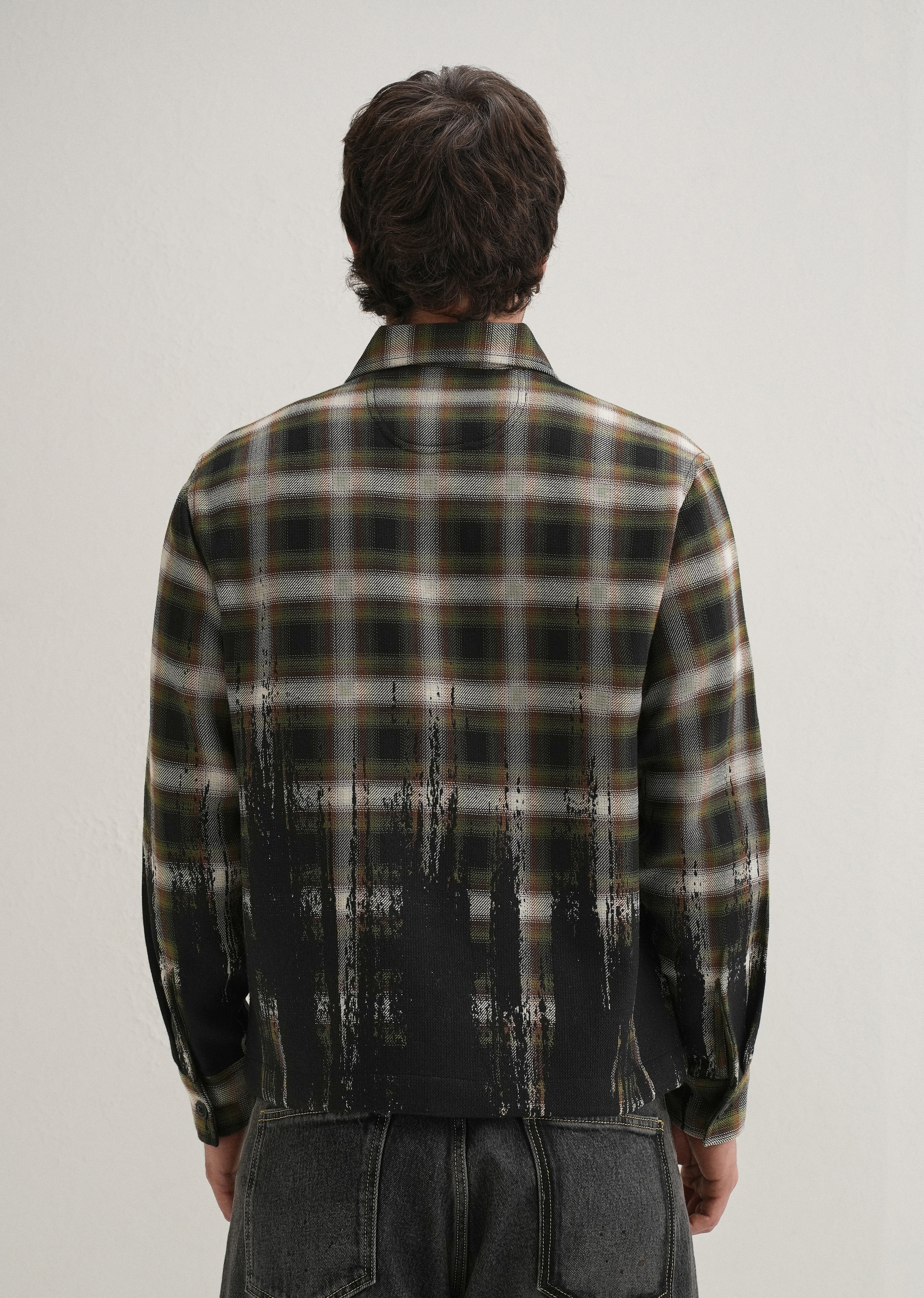 Green Gradient Grunge Check Shacket