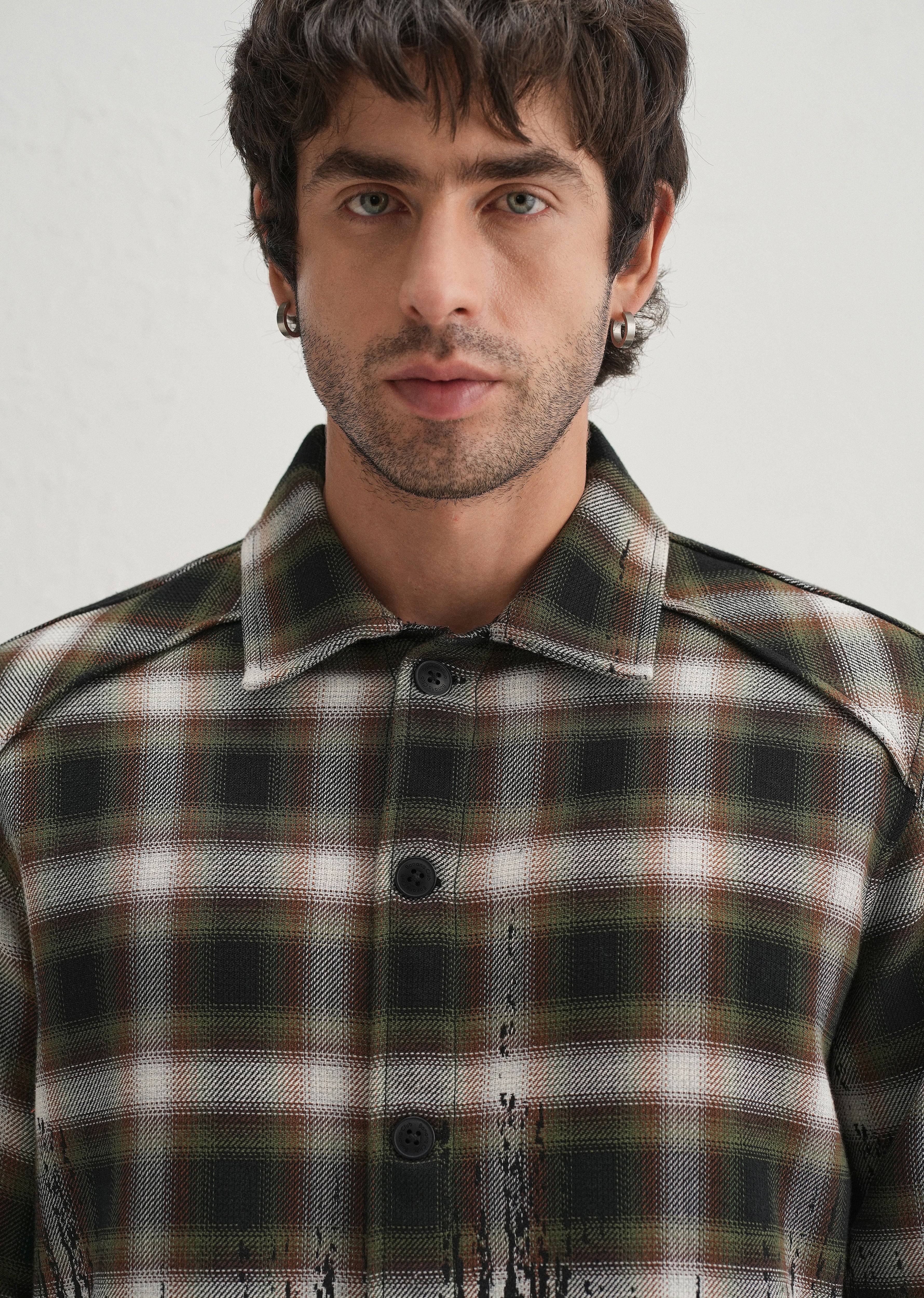 Green Gradient Grunge Check Shacket