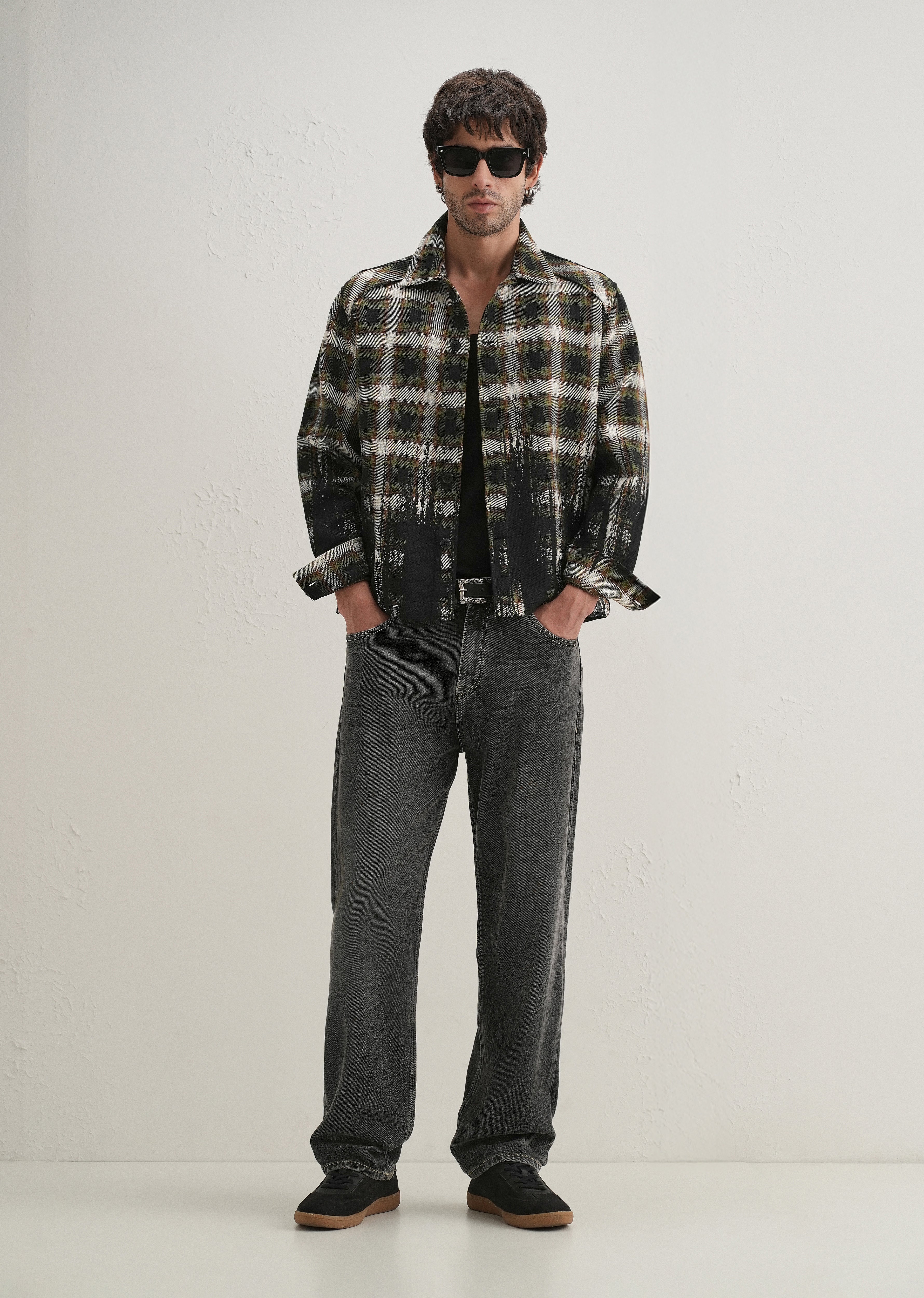 Green Gradient Grunge Check Shacket