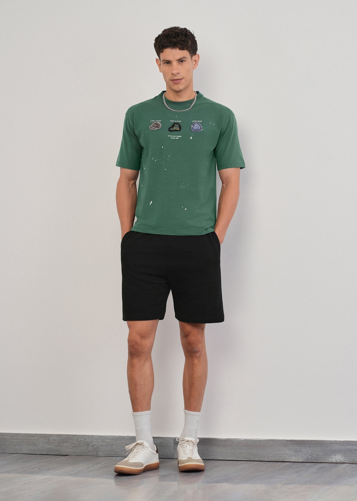 Green Applique Motif T-Shirt