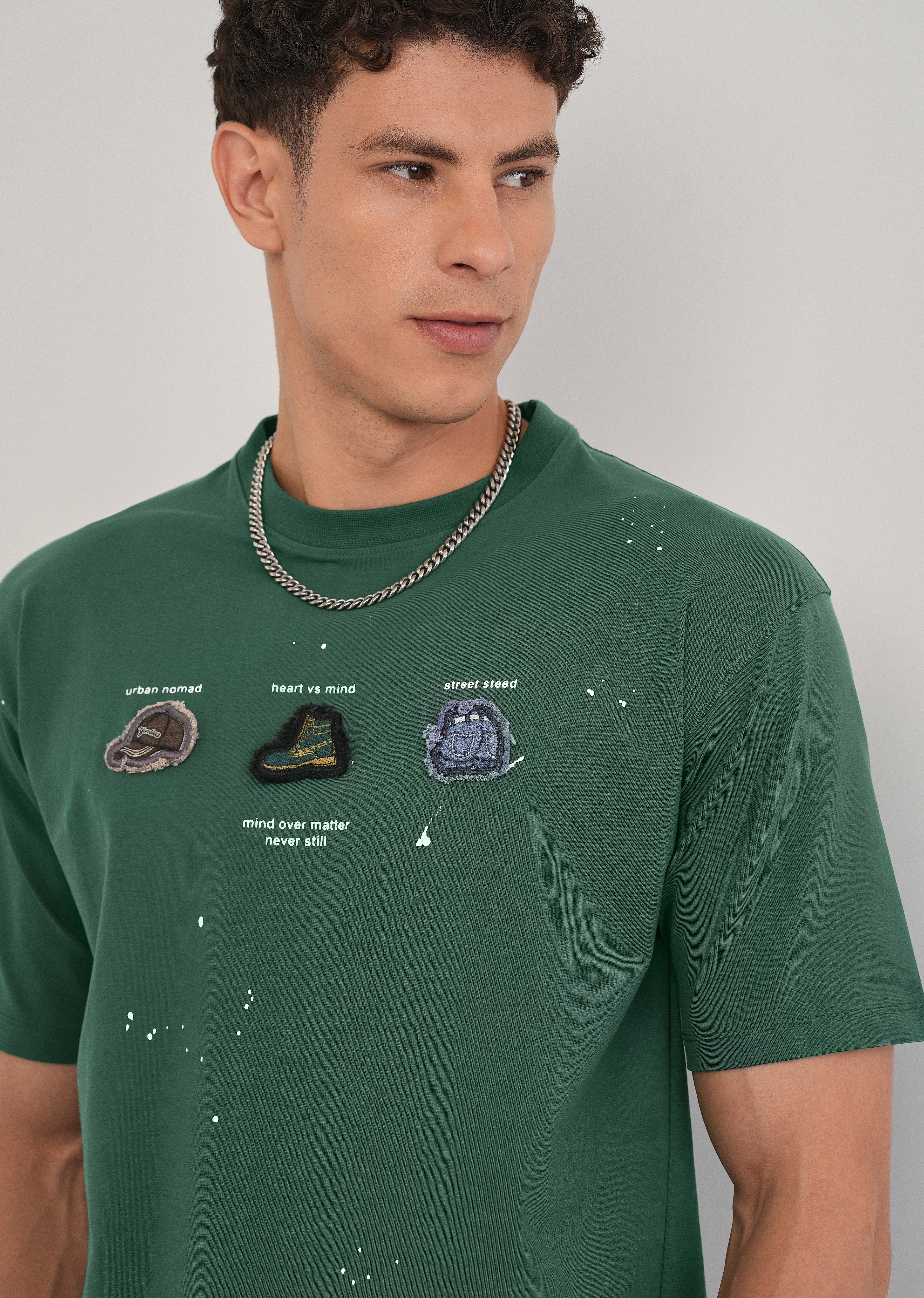 Green Applique Motif T-Shirt