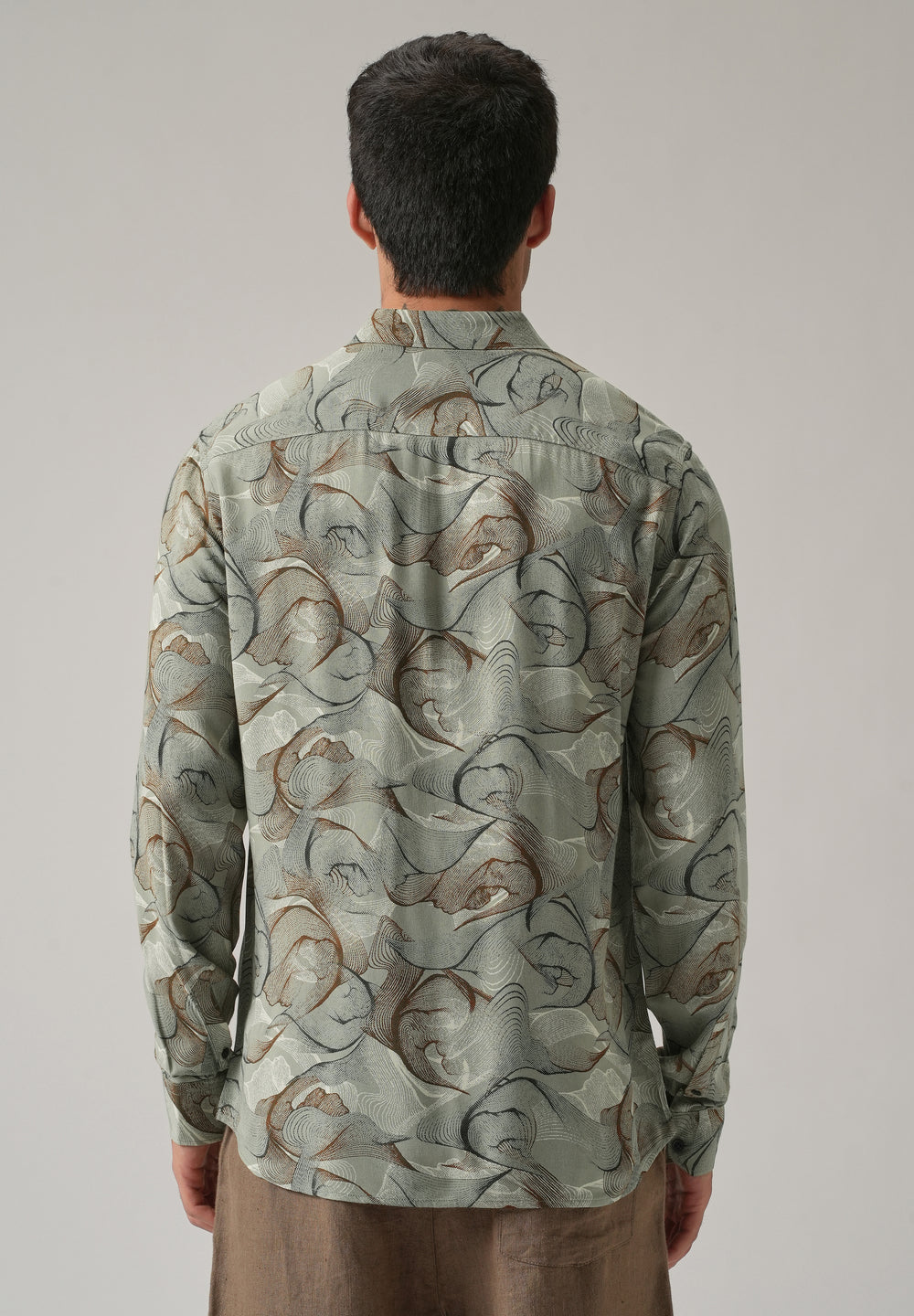 Green Grey Lines Print Feather Shirt