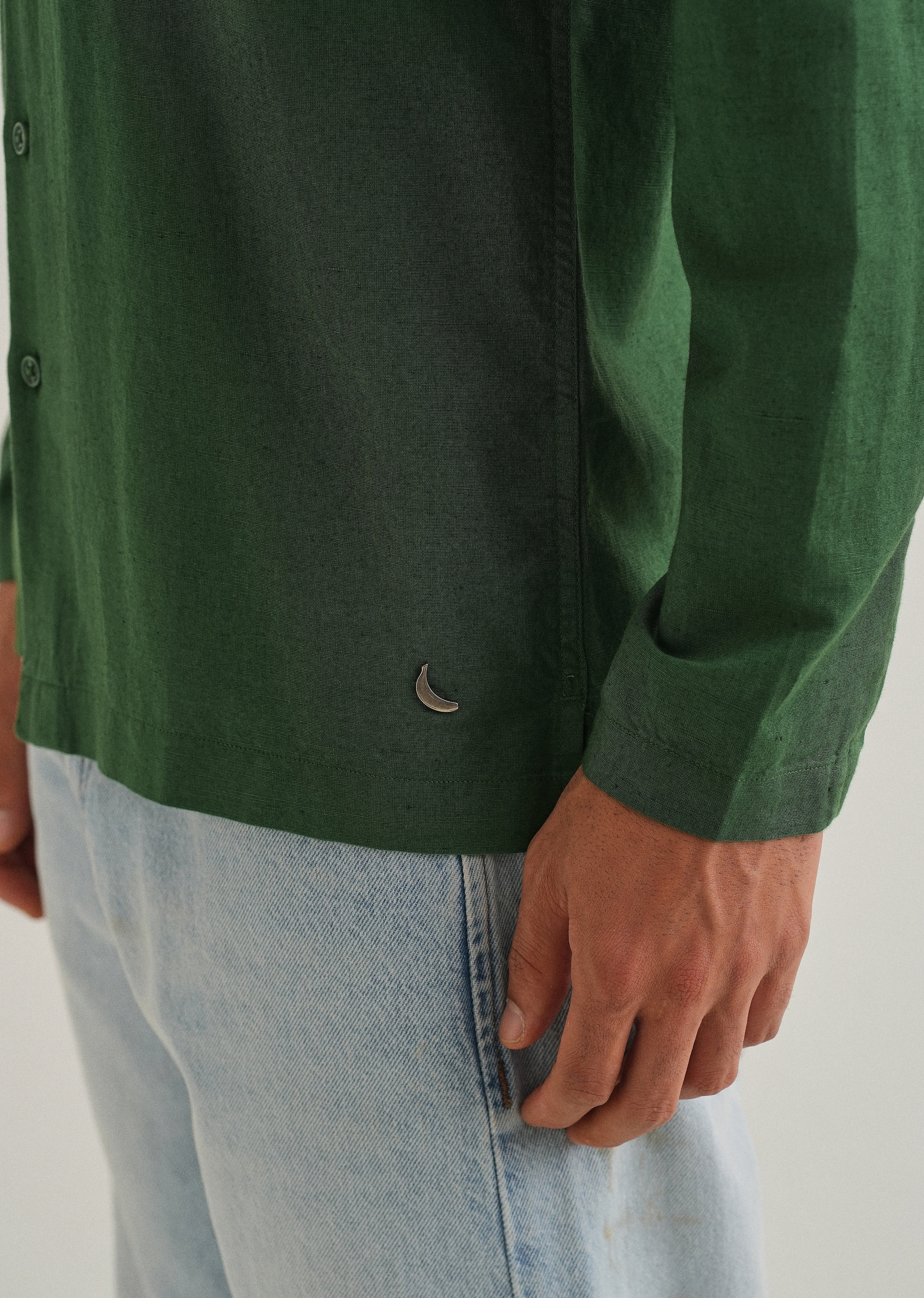 Green Hidden Sleeve Placket Cotton Linen Shirt