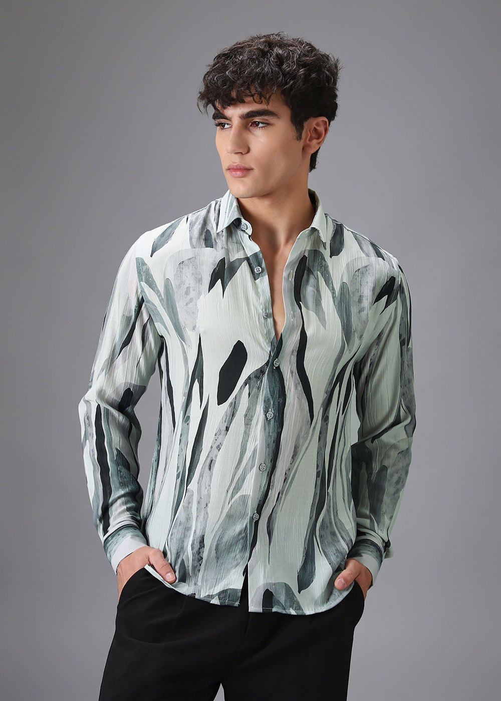 Green Leaf Crushed Printed Shirt