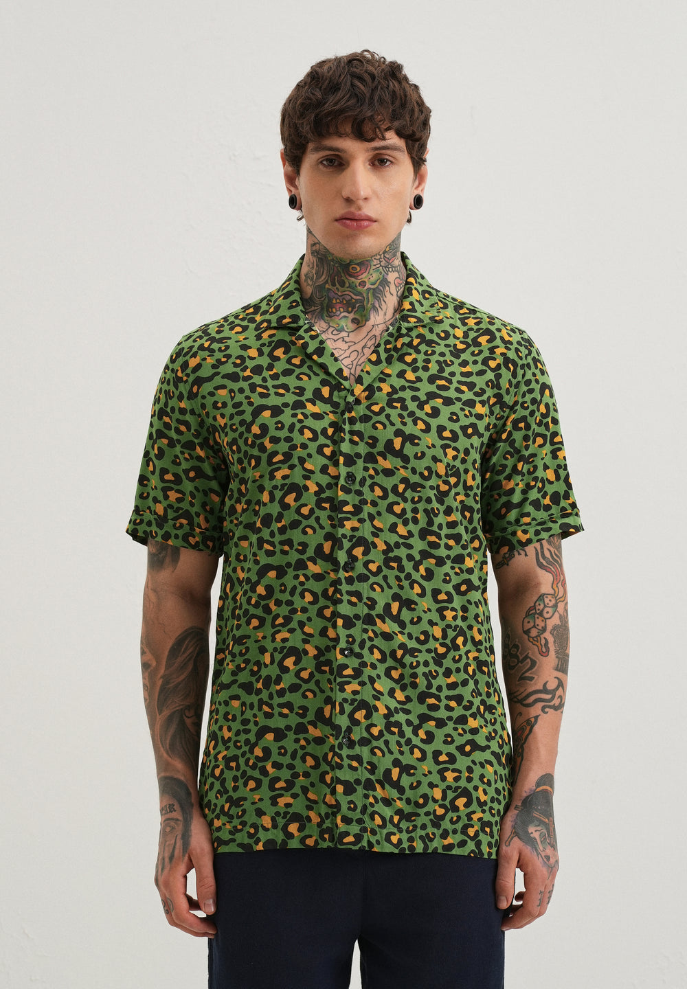 Green Leopardic Print Half sleeve shirt