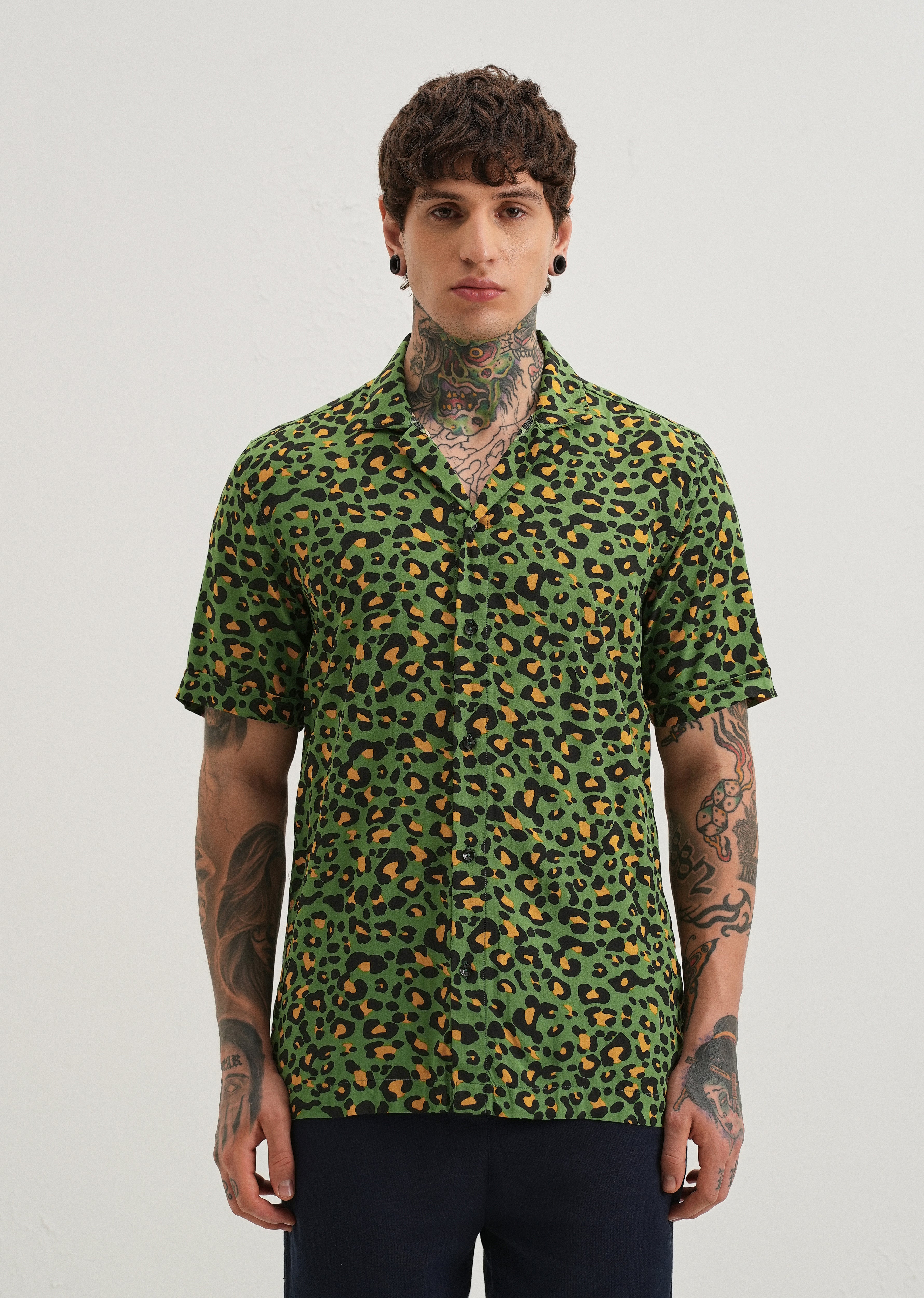 Green Leopardic Print Half sleeve shirt