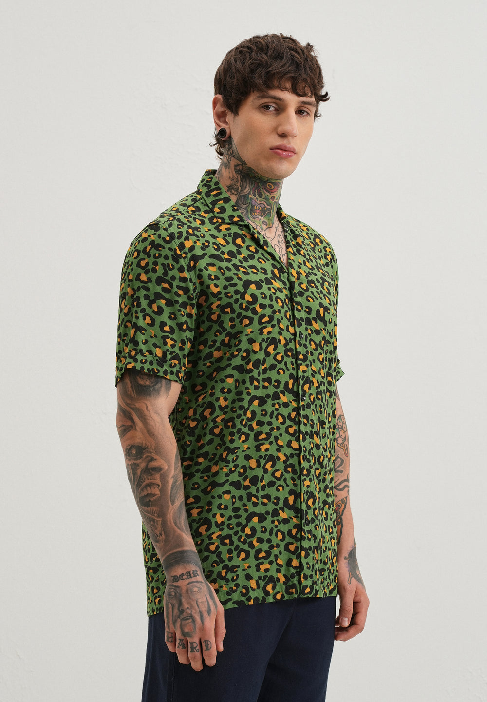 Green Leopardic Print Half sleeve shirt