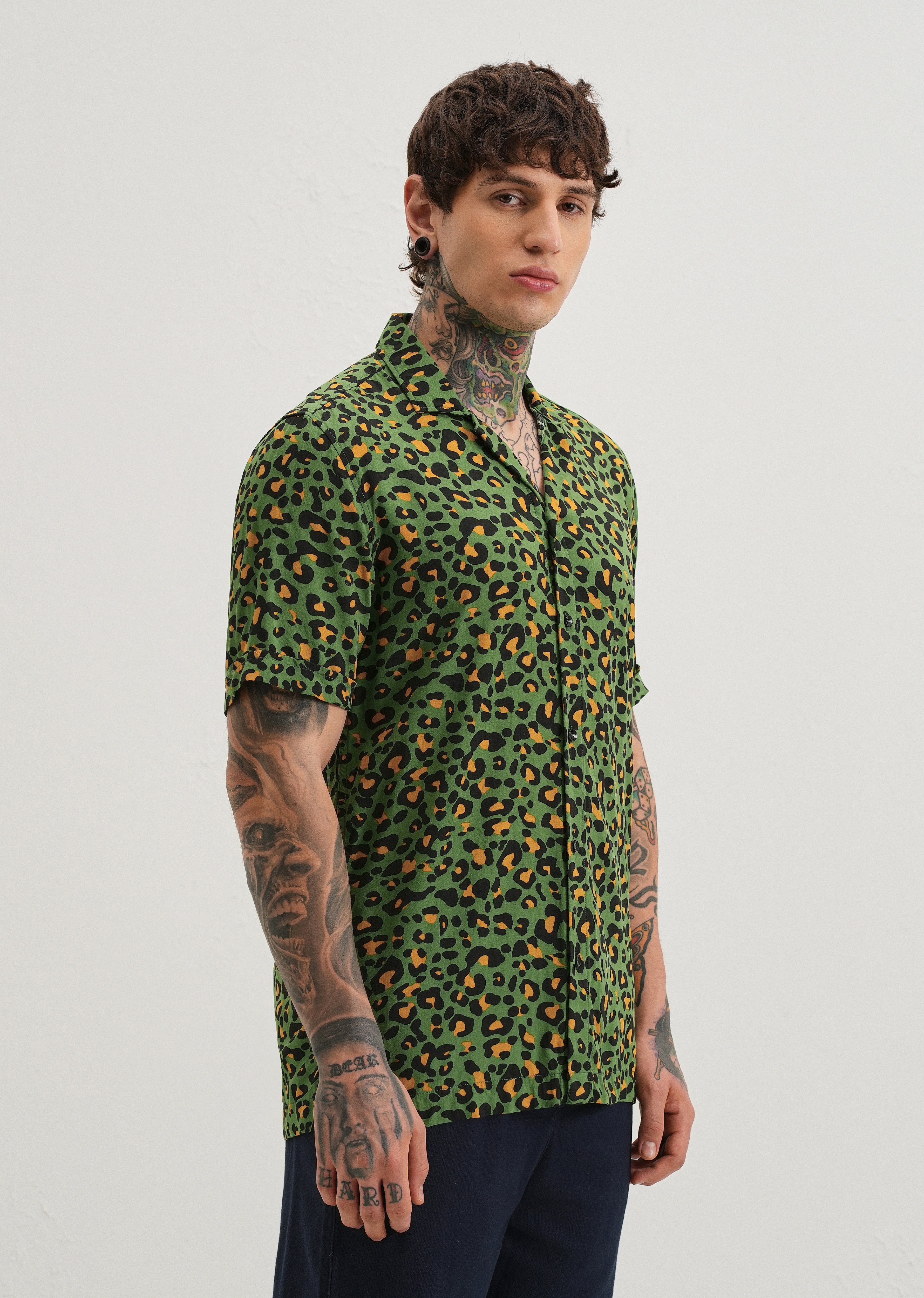 Green Leopardic Print Half sleeve shirt