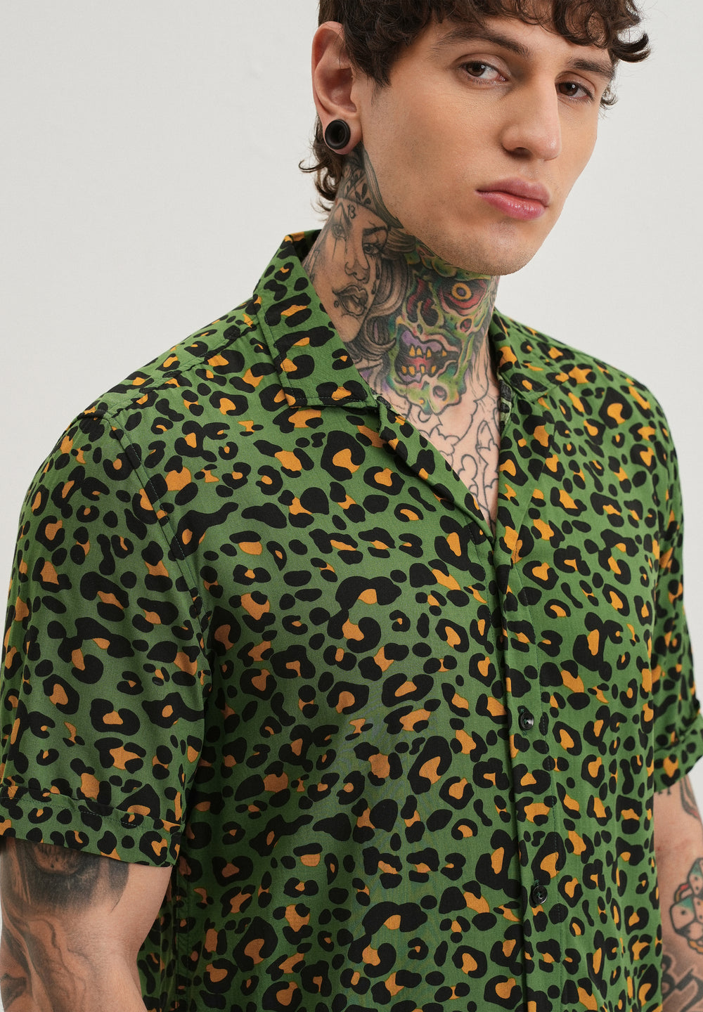 Green Leopardic Print Half sleeve shirt
