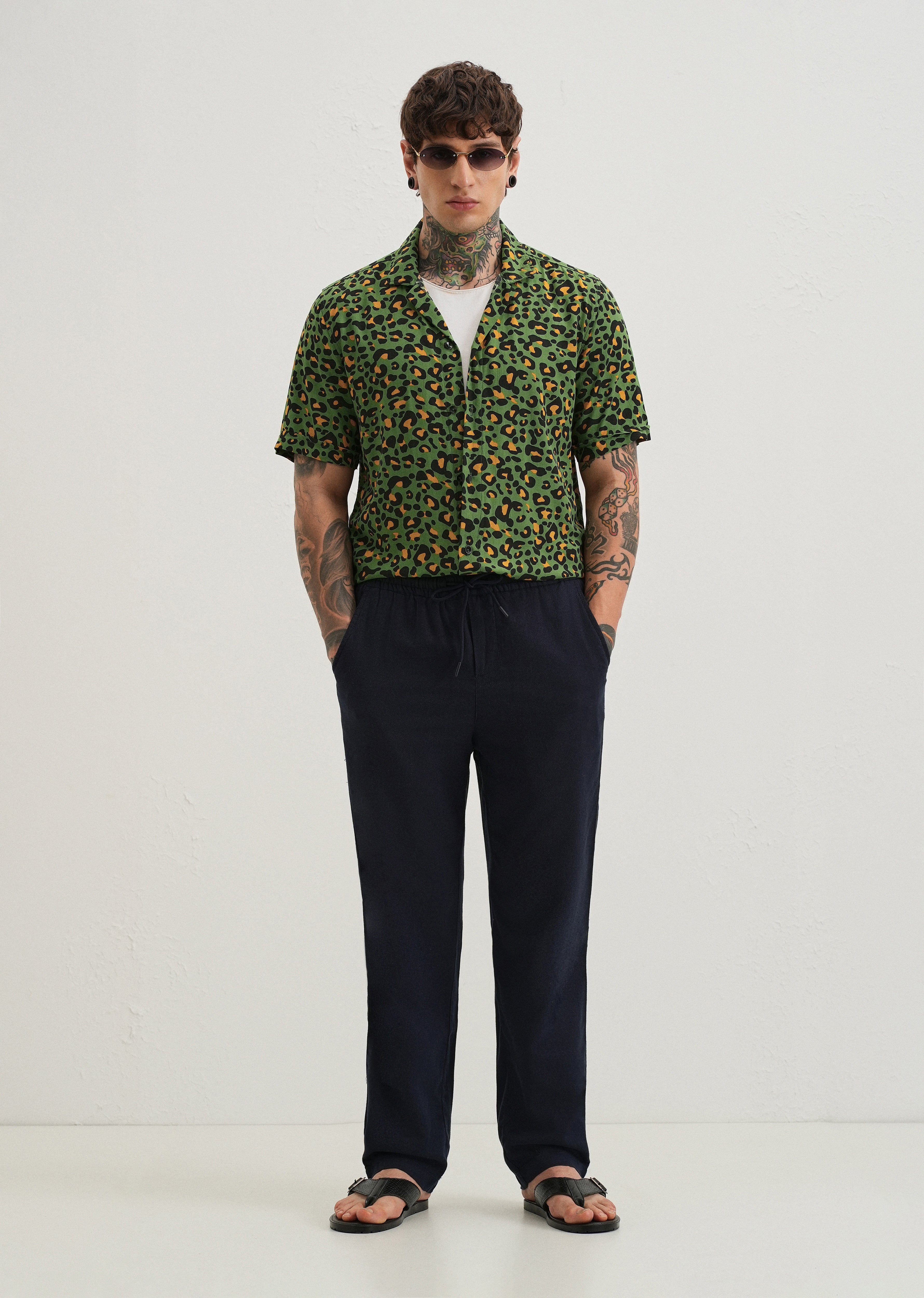 Green Leopardic Print Half sleeve shirt