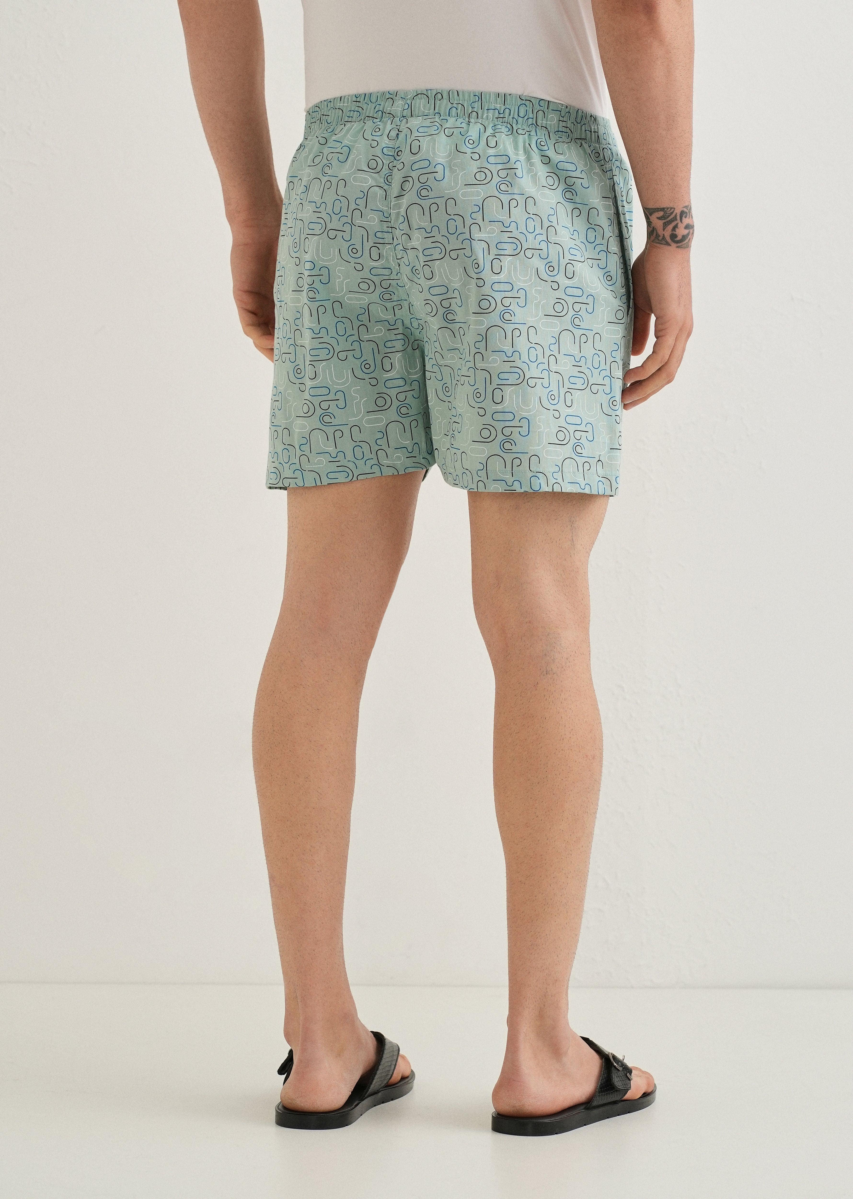 Green Line Art Printed Boxer