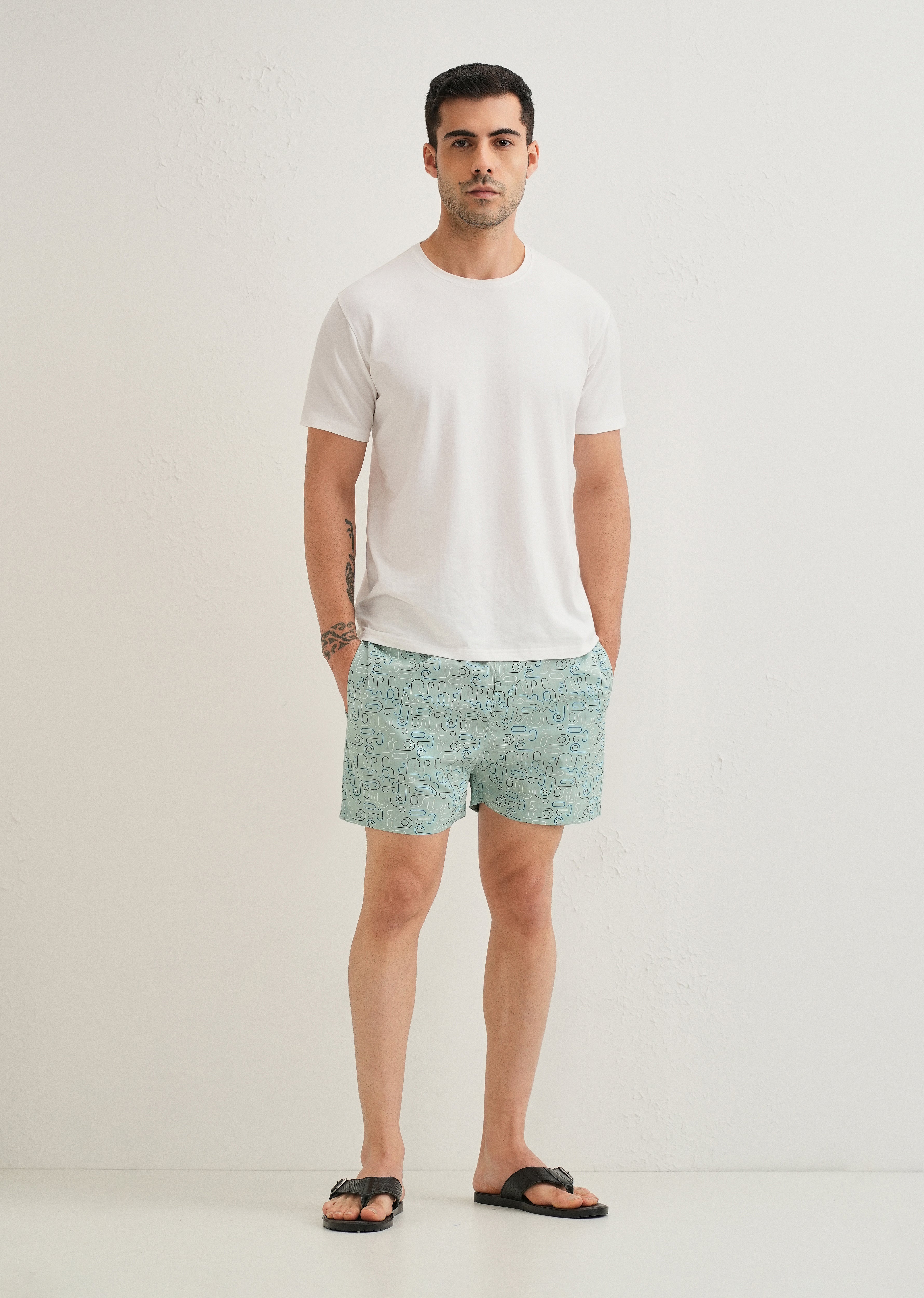 Green Line Art Printed Boxer