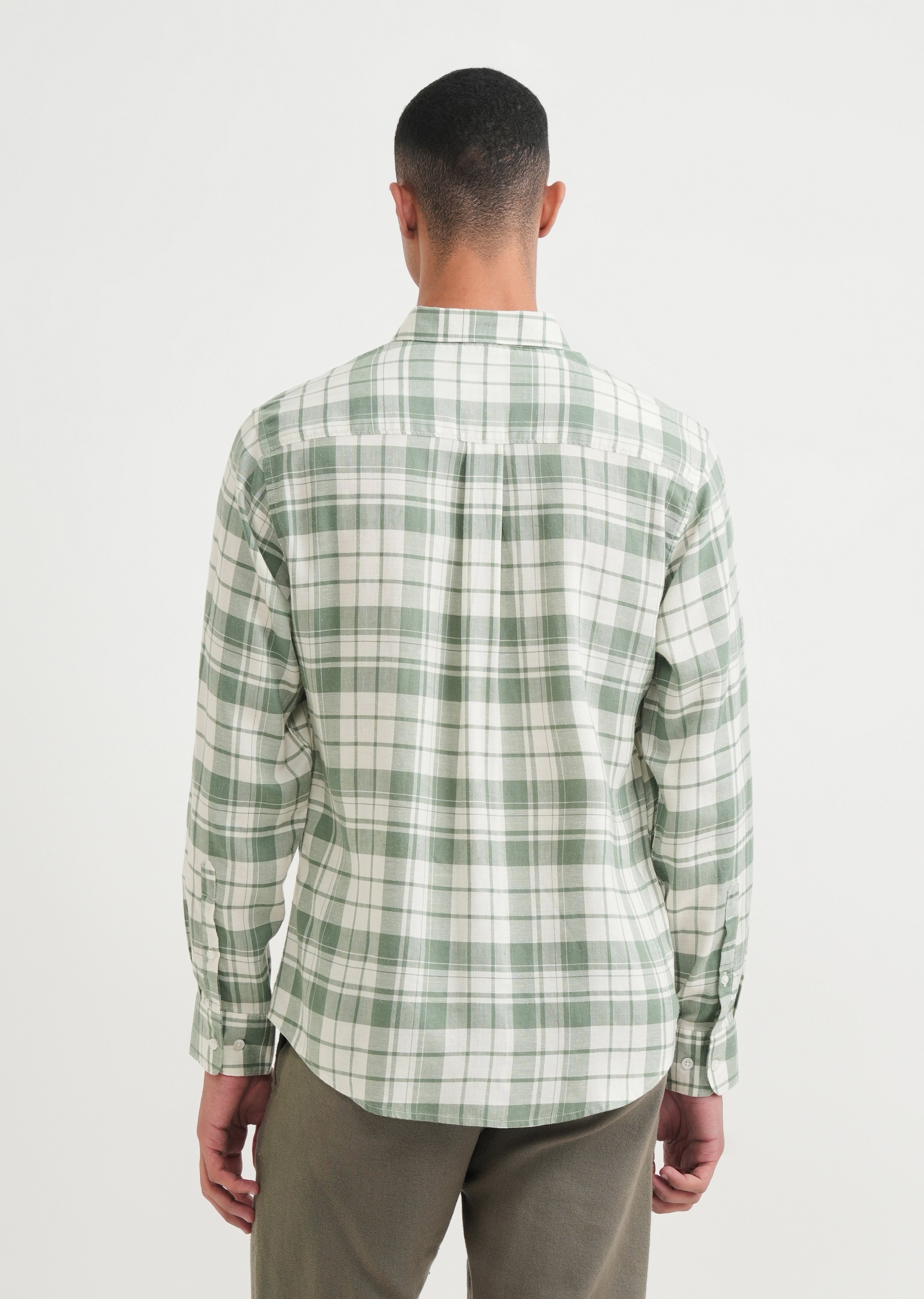 Green Lyocell Linen Check Shirt