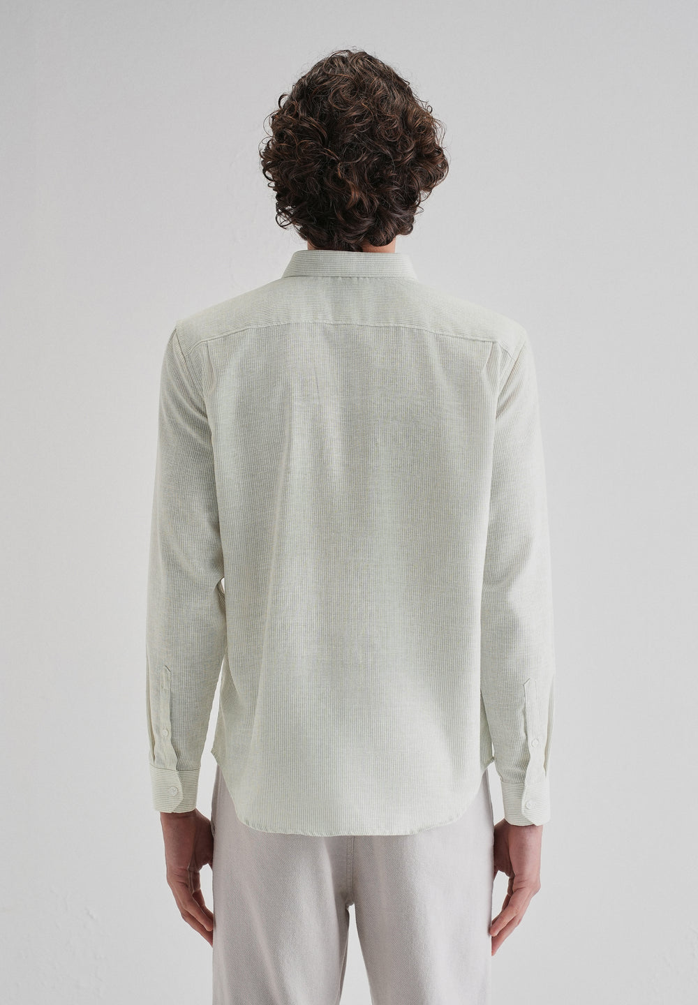 Green Micro Striped Blended Linen Shirt