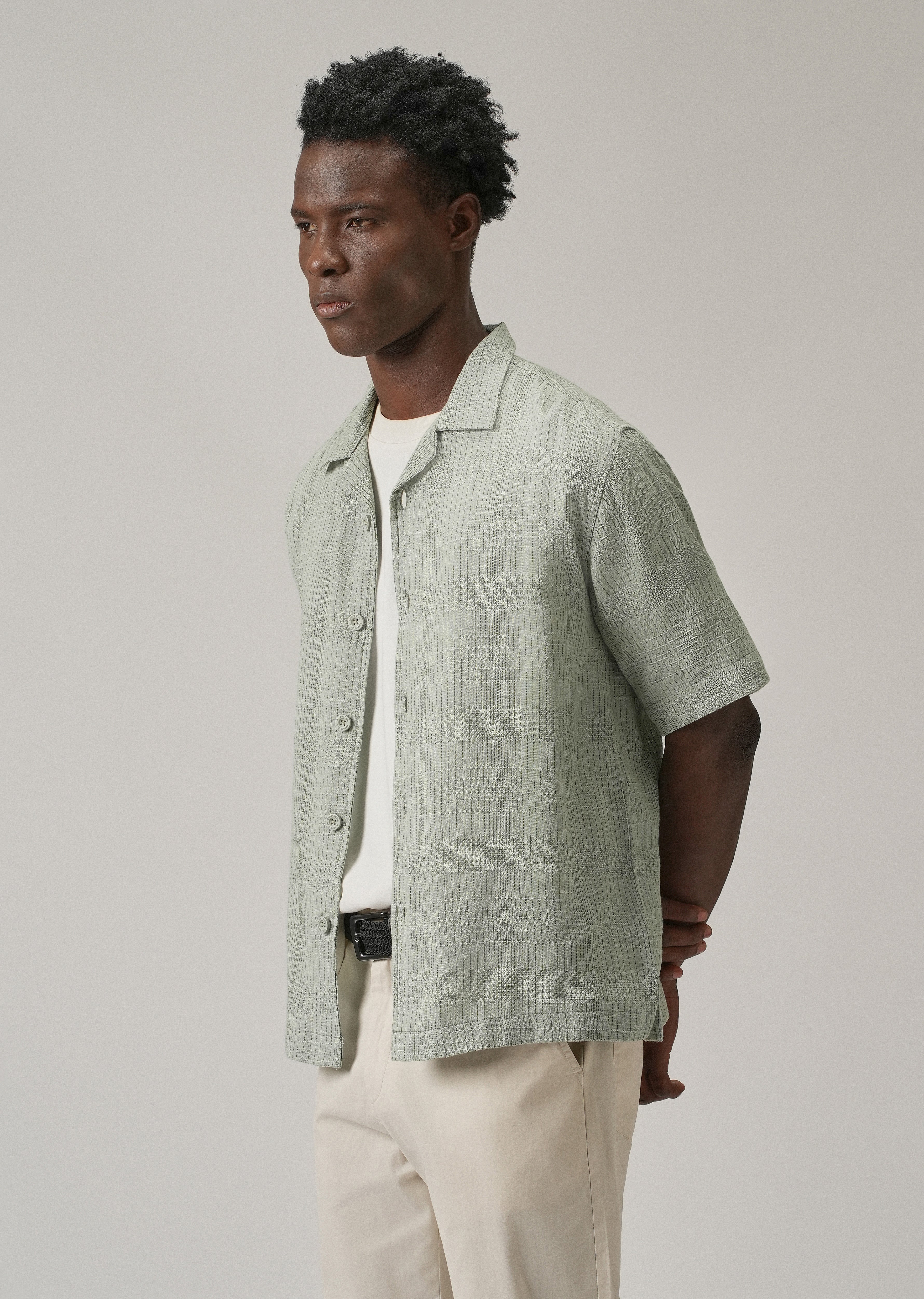 Green Open Weave Cotton Shirt