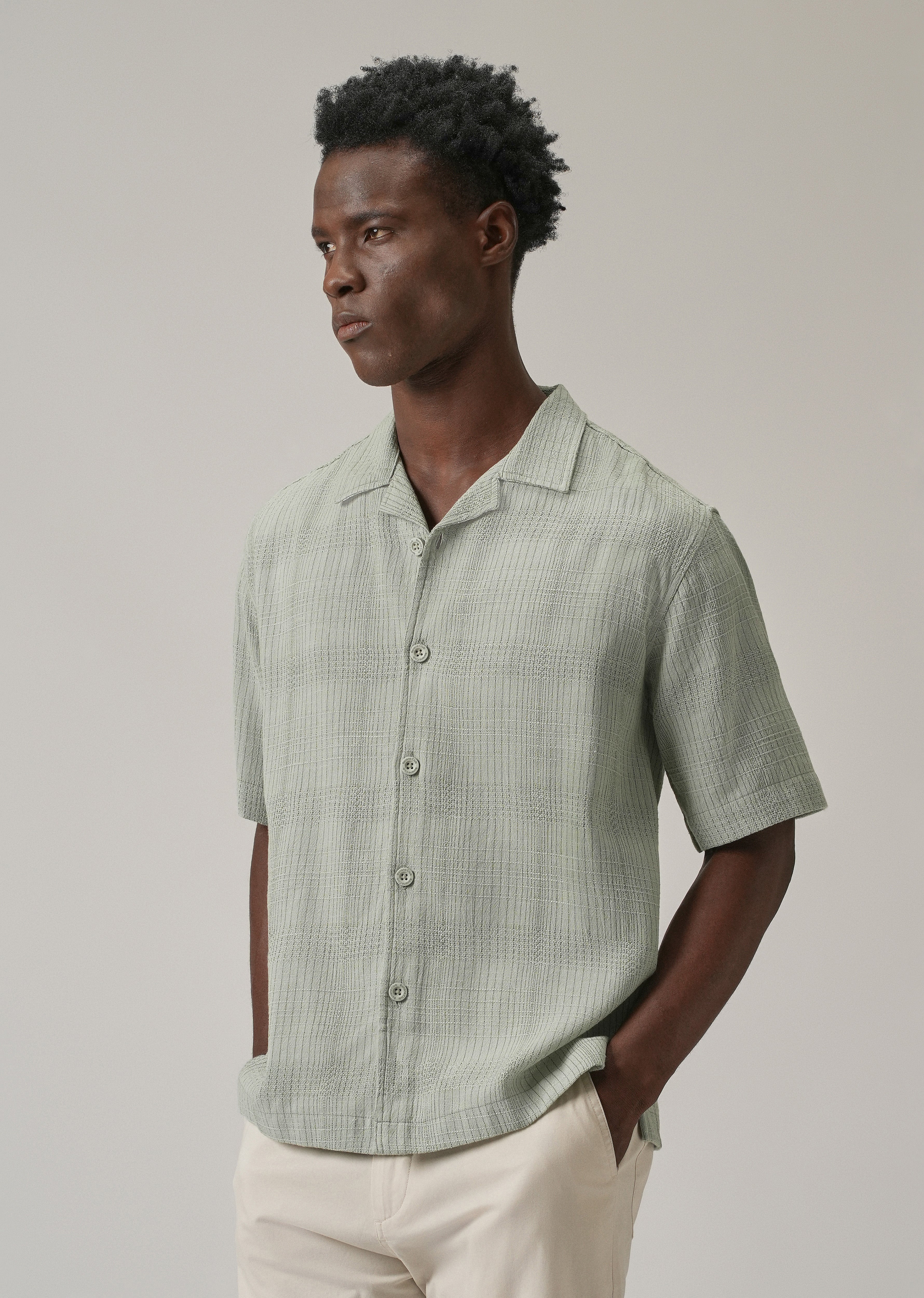 Green Open Weave Cotton Shirt