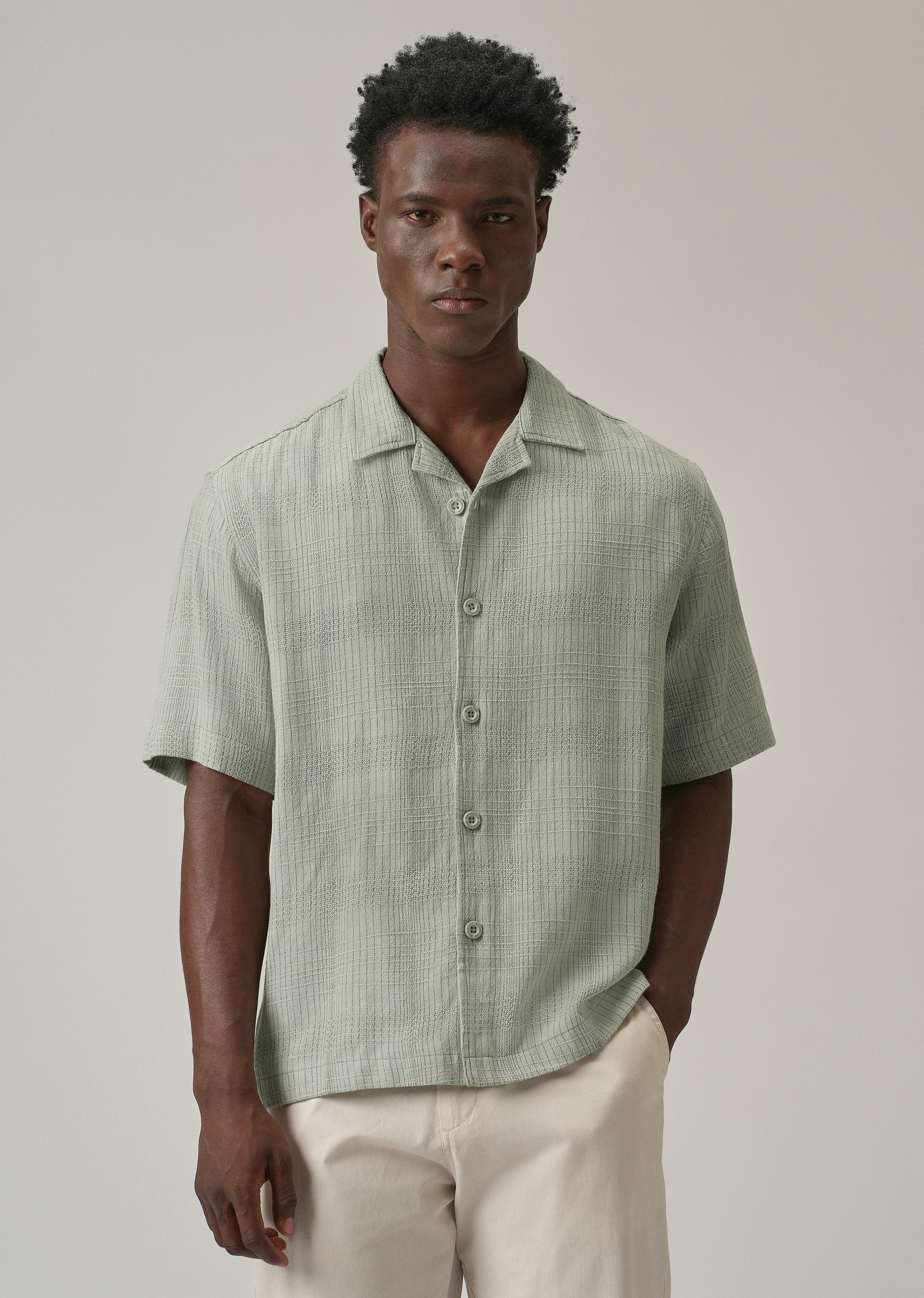 Green Open Weave Cotton Shirt