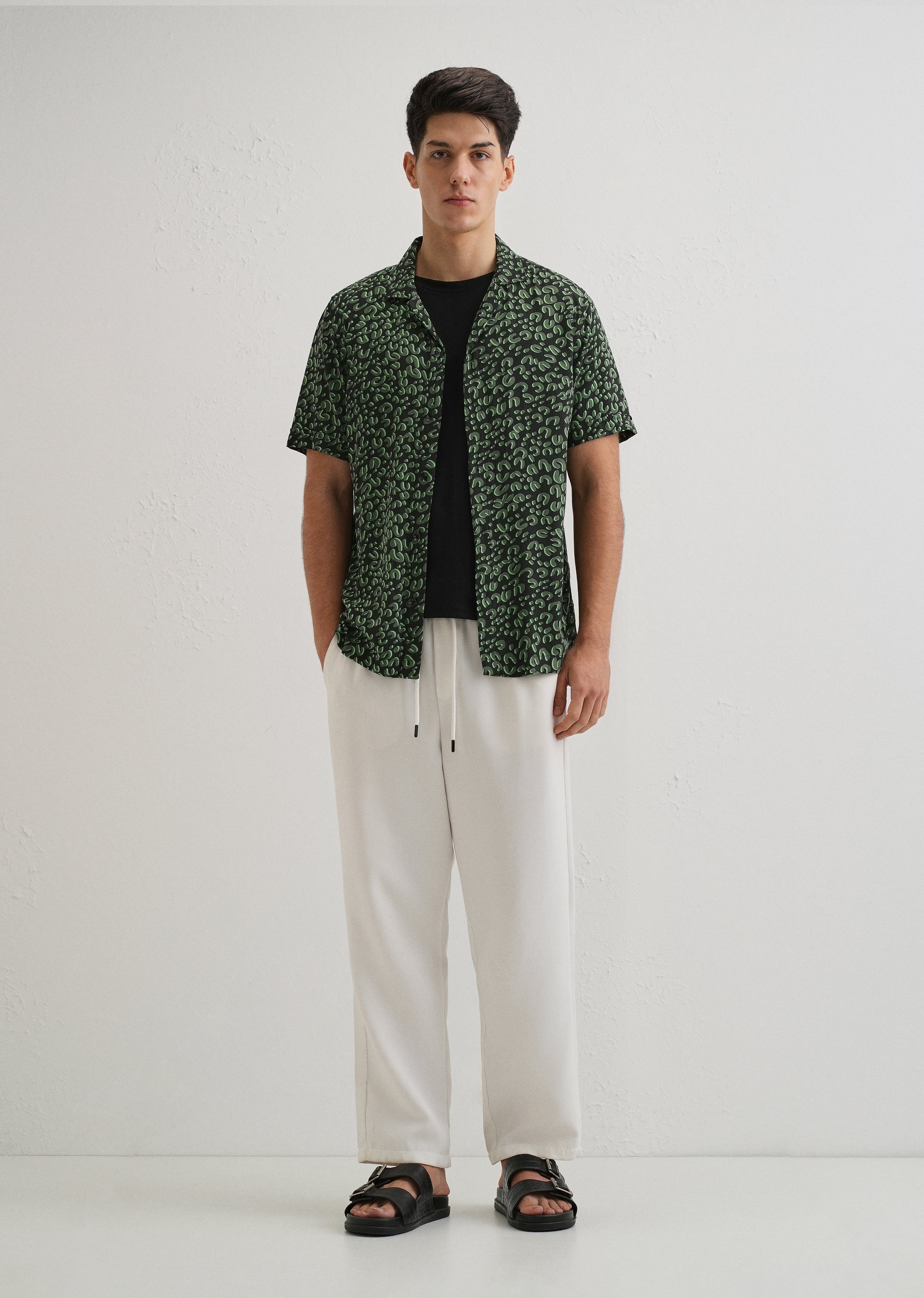 Green Panthera Print Half sleeve shirt