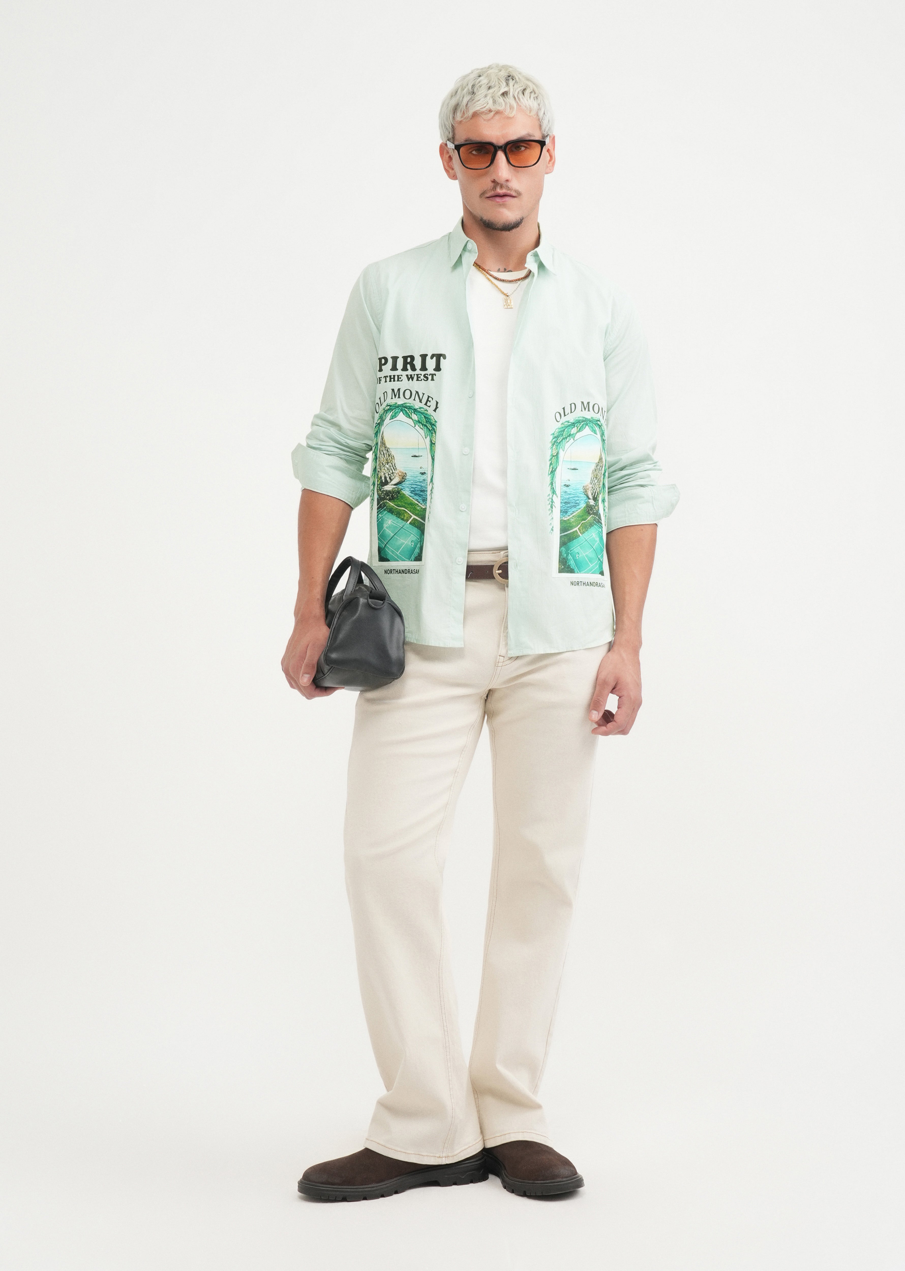 Green Placement Print Cotton Shirt