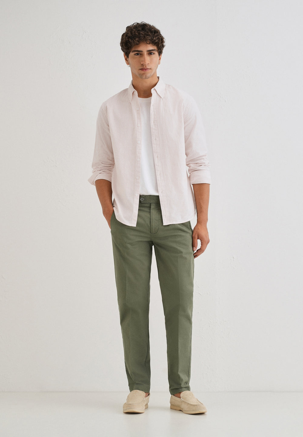 Green Plain Pleated Chinos