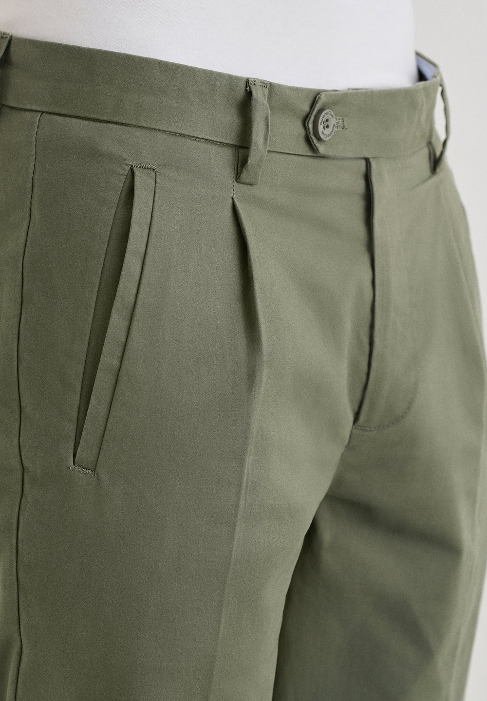 Green Plain Pleated Chinos