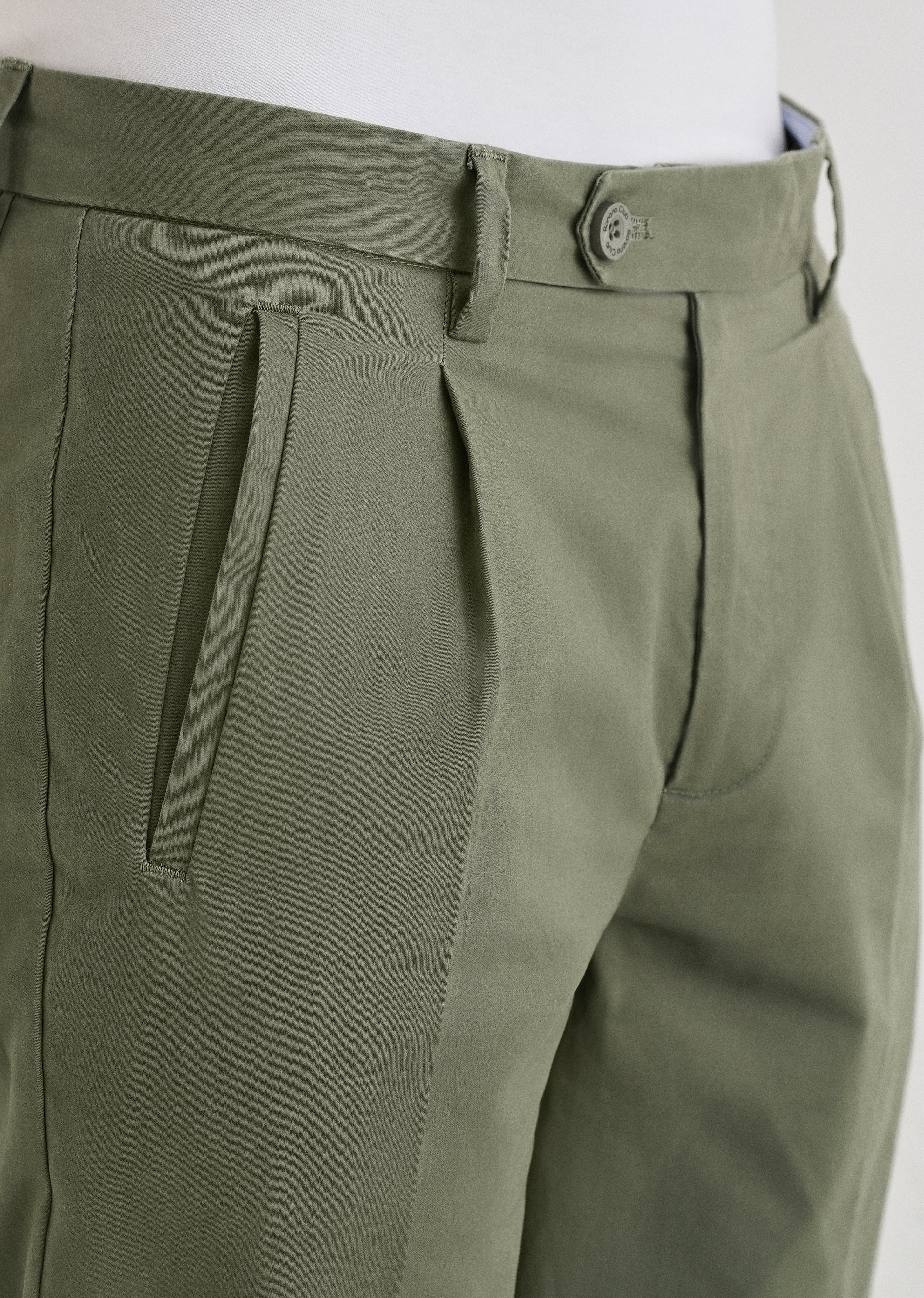 Green Plain Pleated Chinos