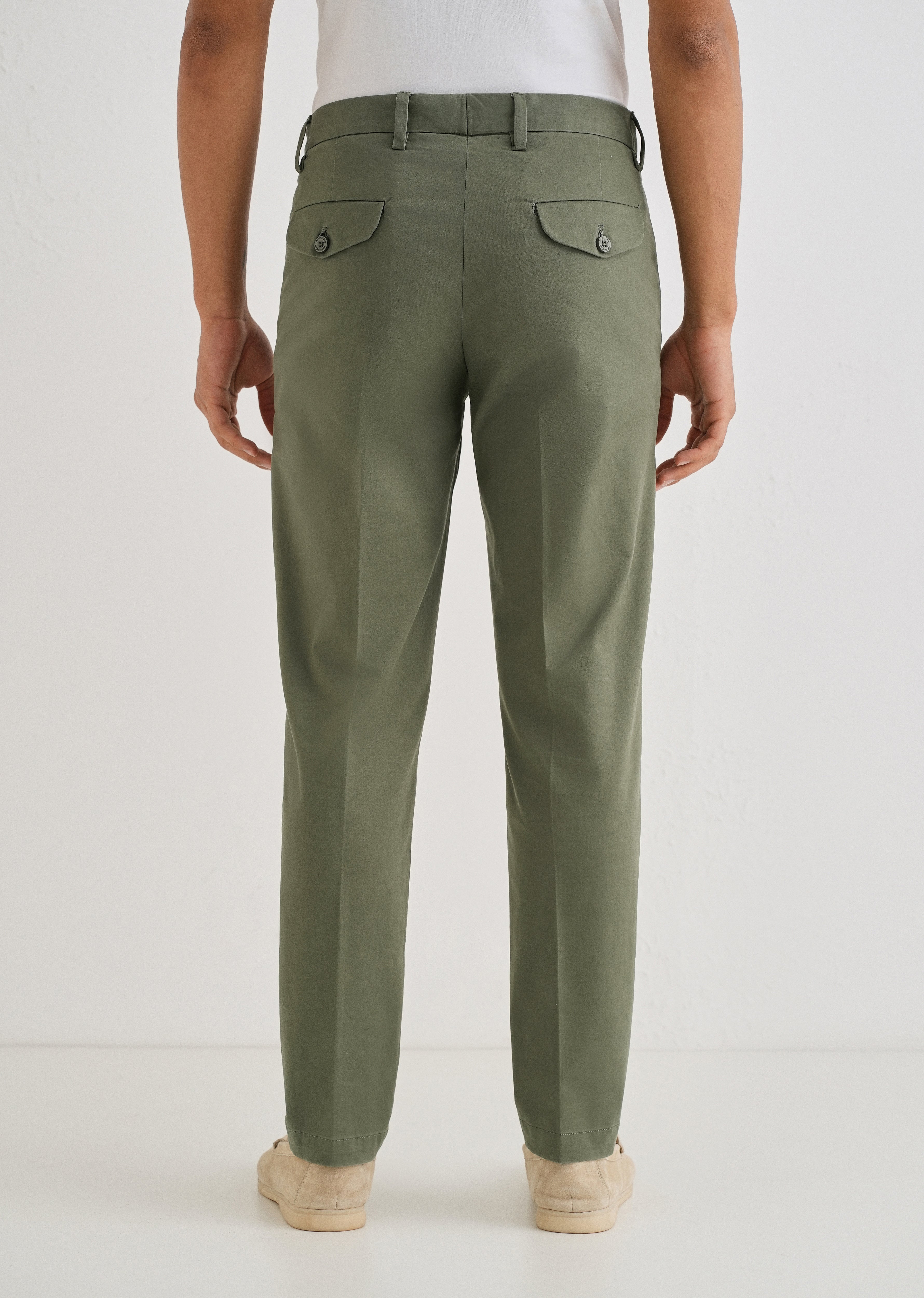 Green Plain Pleated Chinos