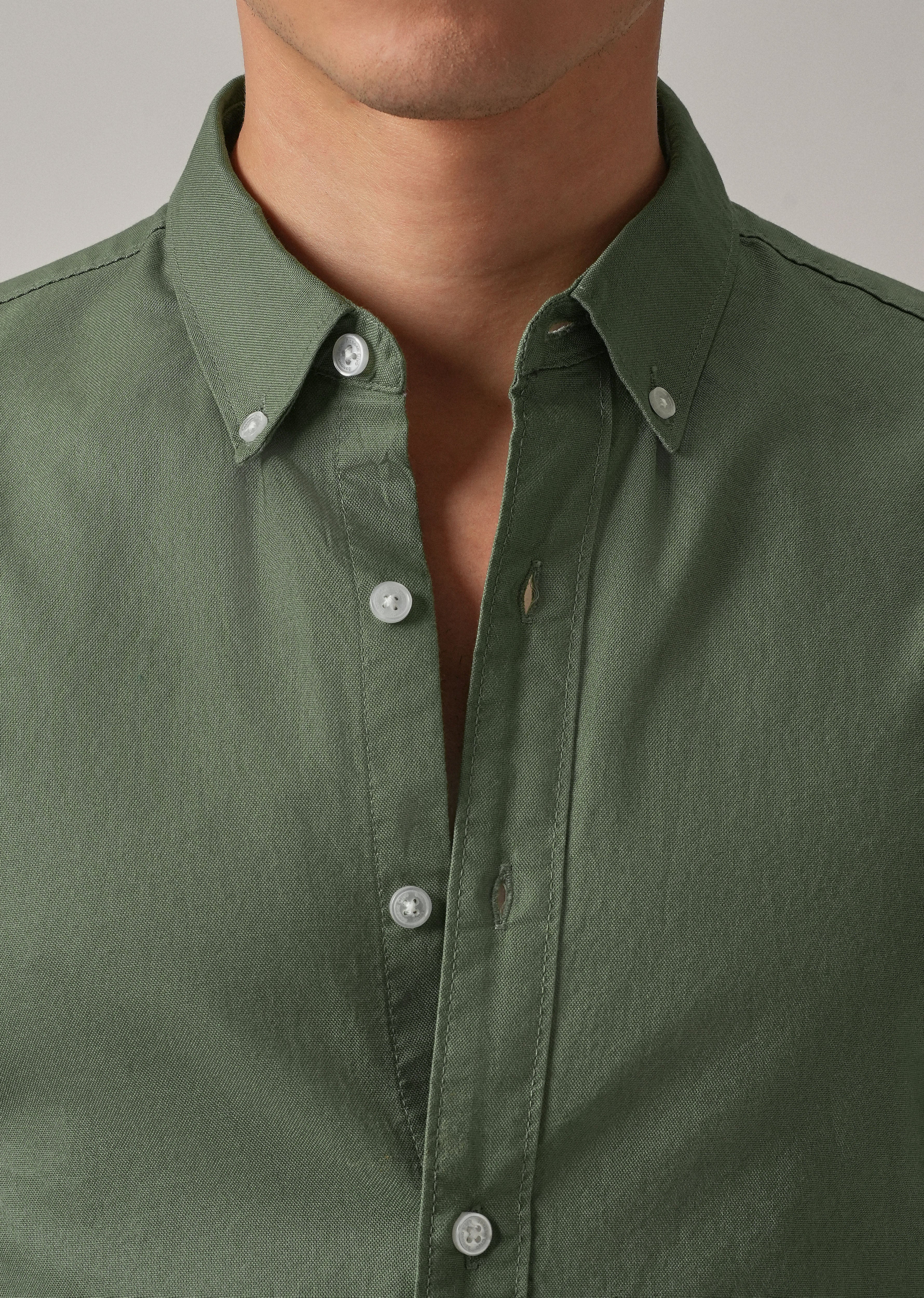 Green Plain Elbow Patch Oxford Shirt