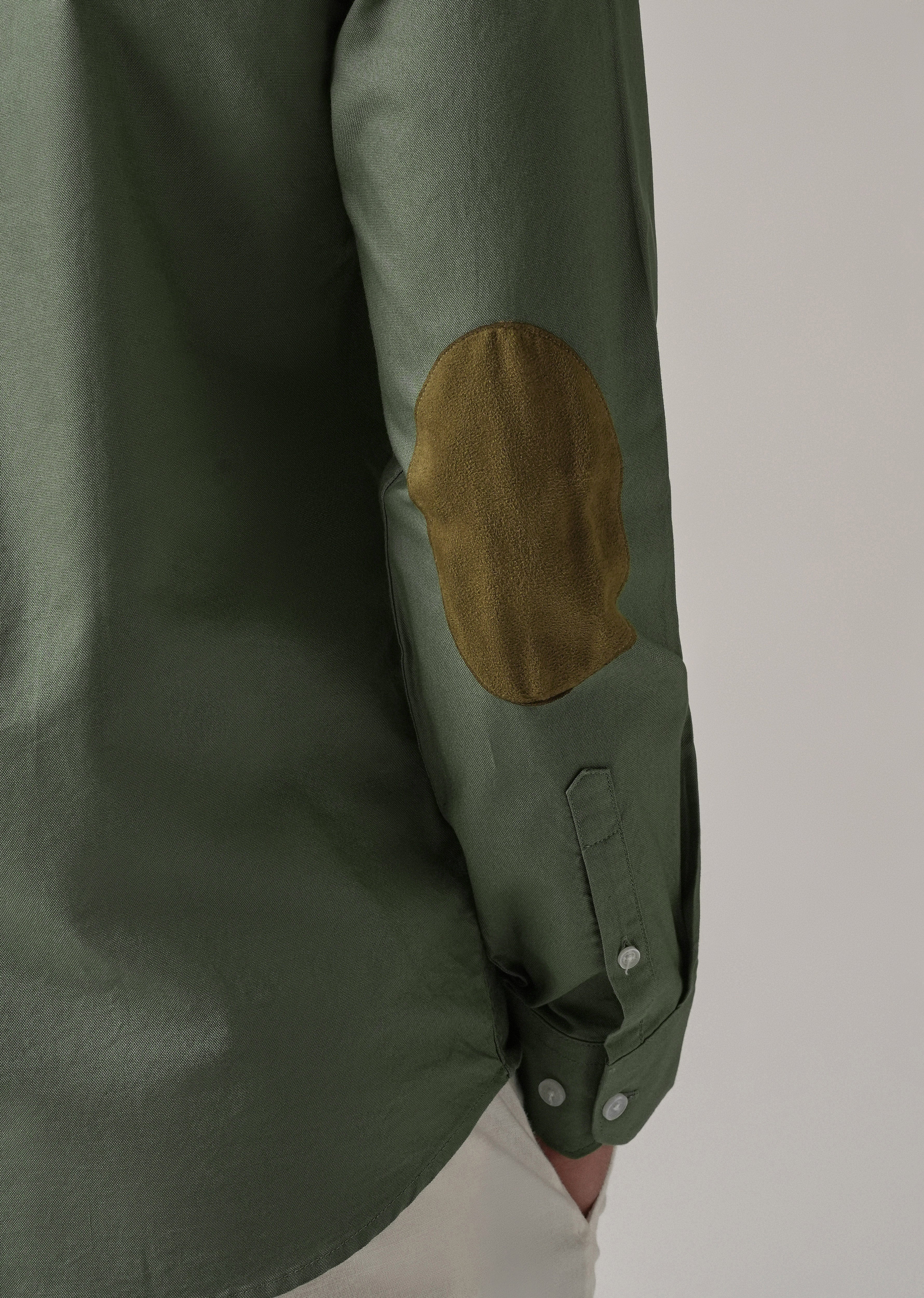 Green Plain Elbow Patch Oxford Shirt