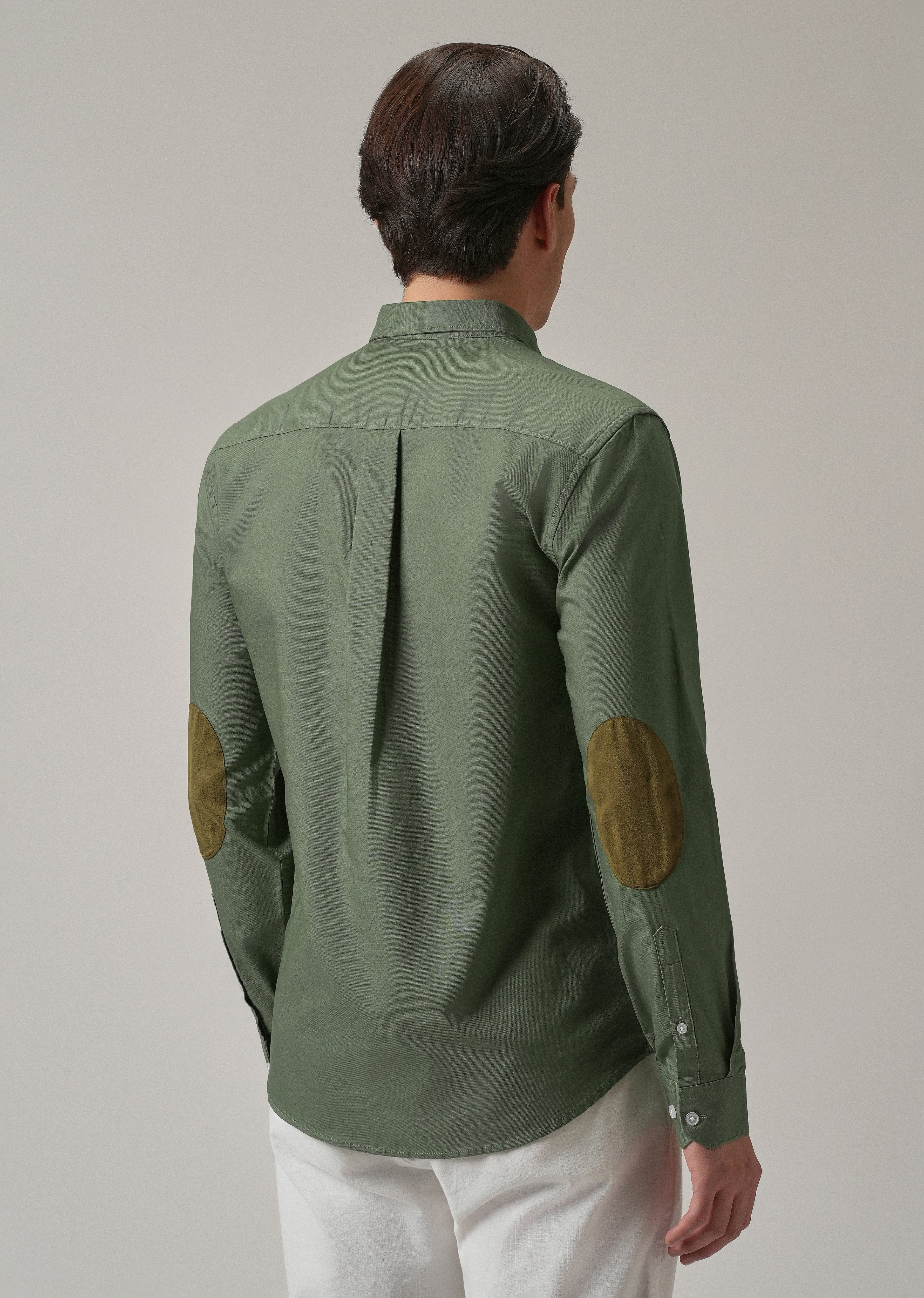 Green Plain Elbow Patch Oxford Shirt