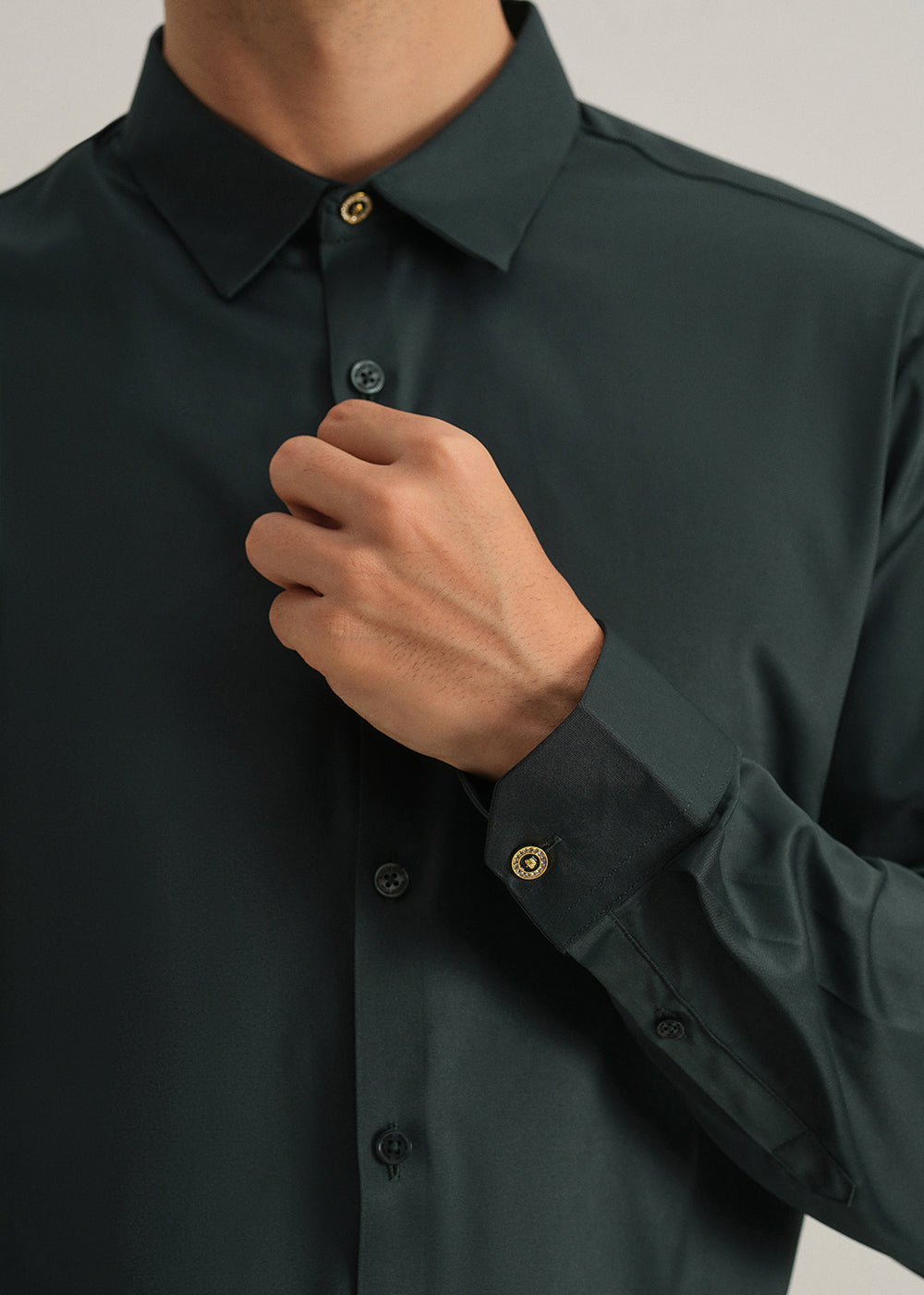Green Plain Stitchless Placket Shirt