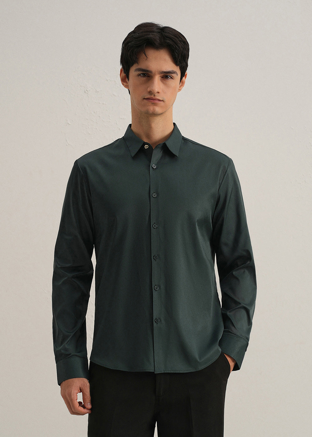 Green Plain Stitchless Placket Shirt