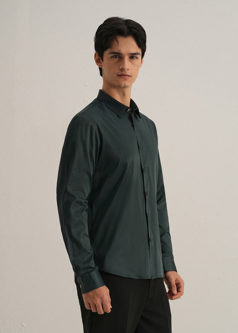 Green Plain Stitchless Placket Shirt
