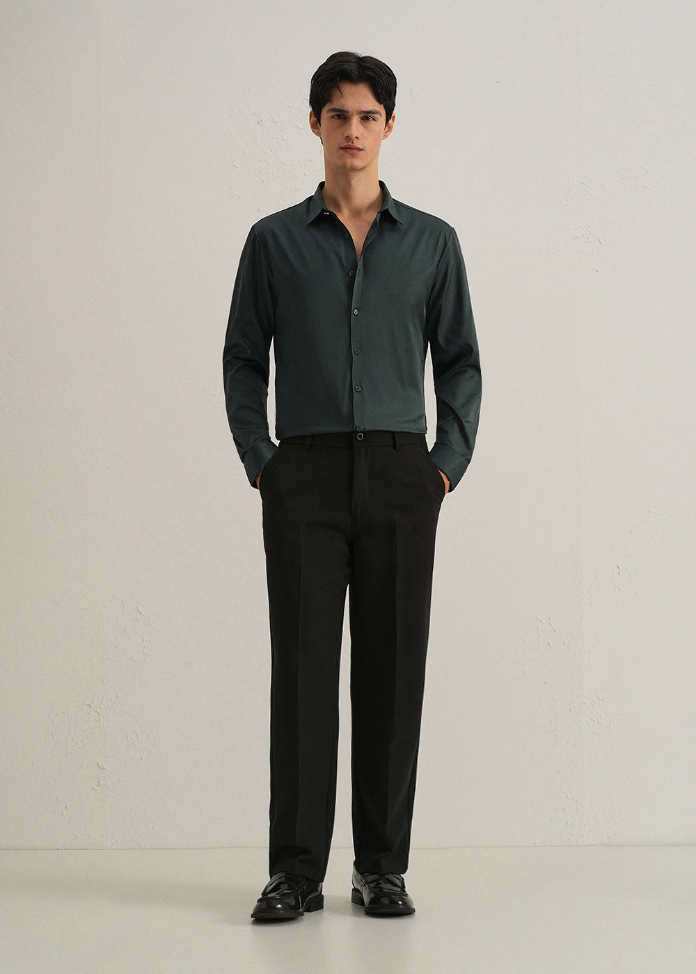 Green Plain Stitchless Placket Shirt