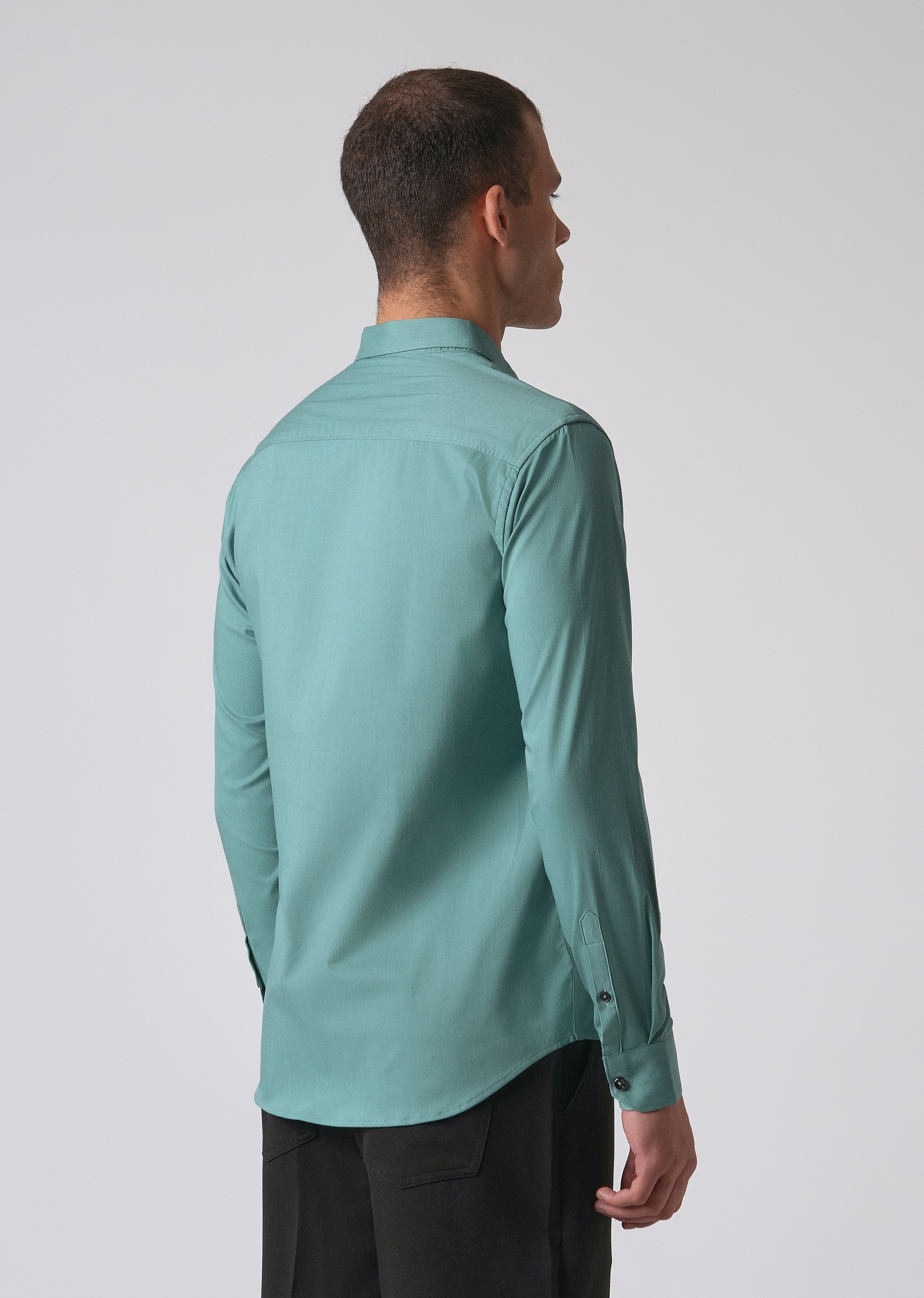 Green Plain Cotton Stretch Shirt