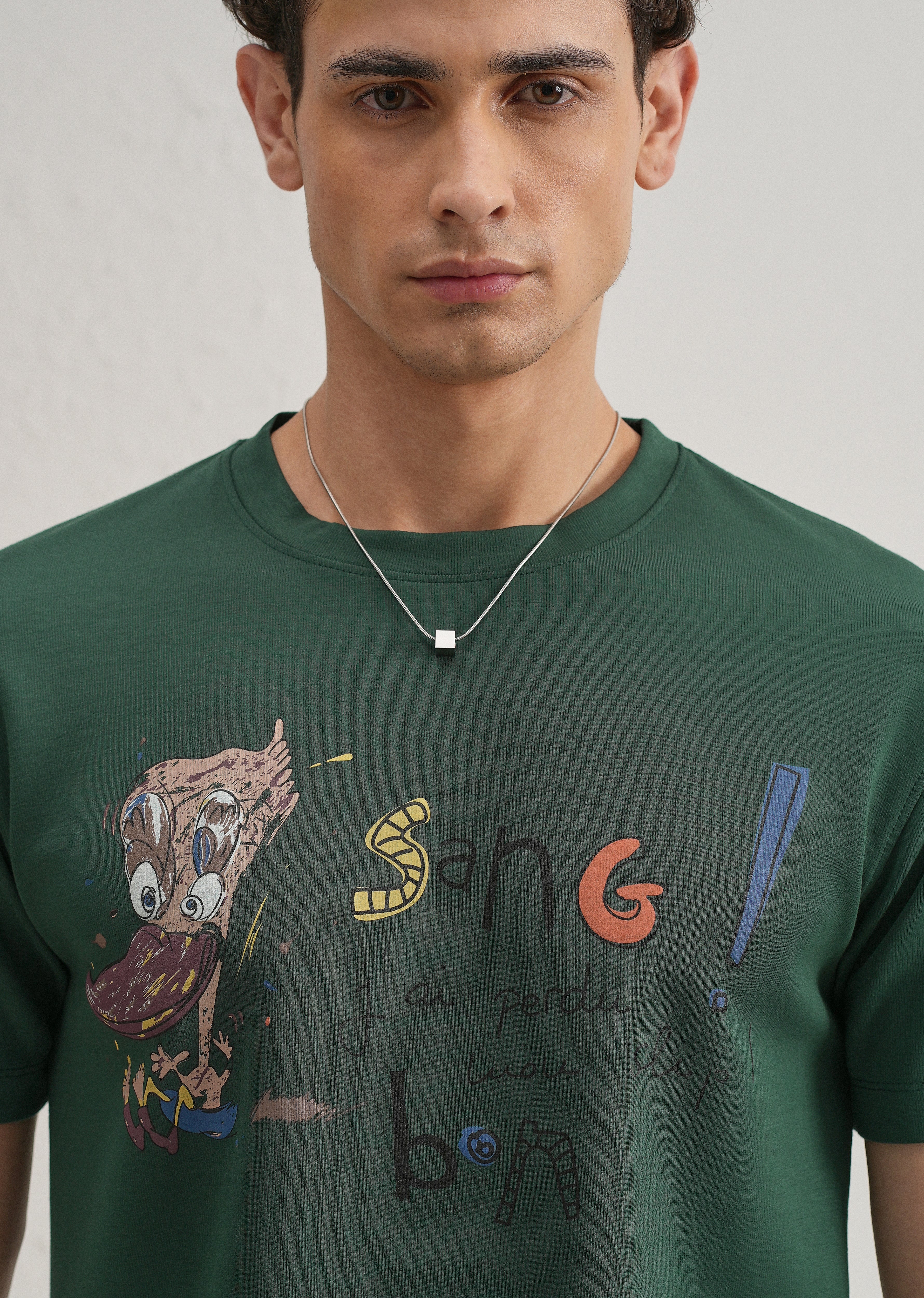 Green Printed Crew Neck T-shirt