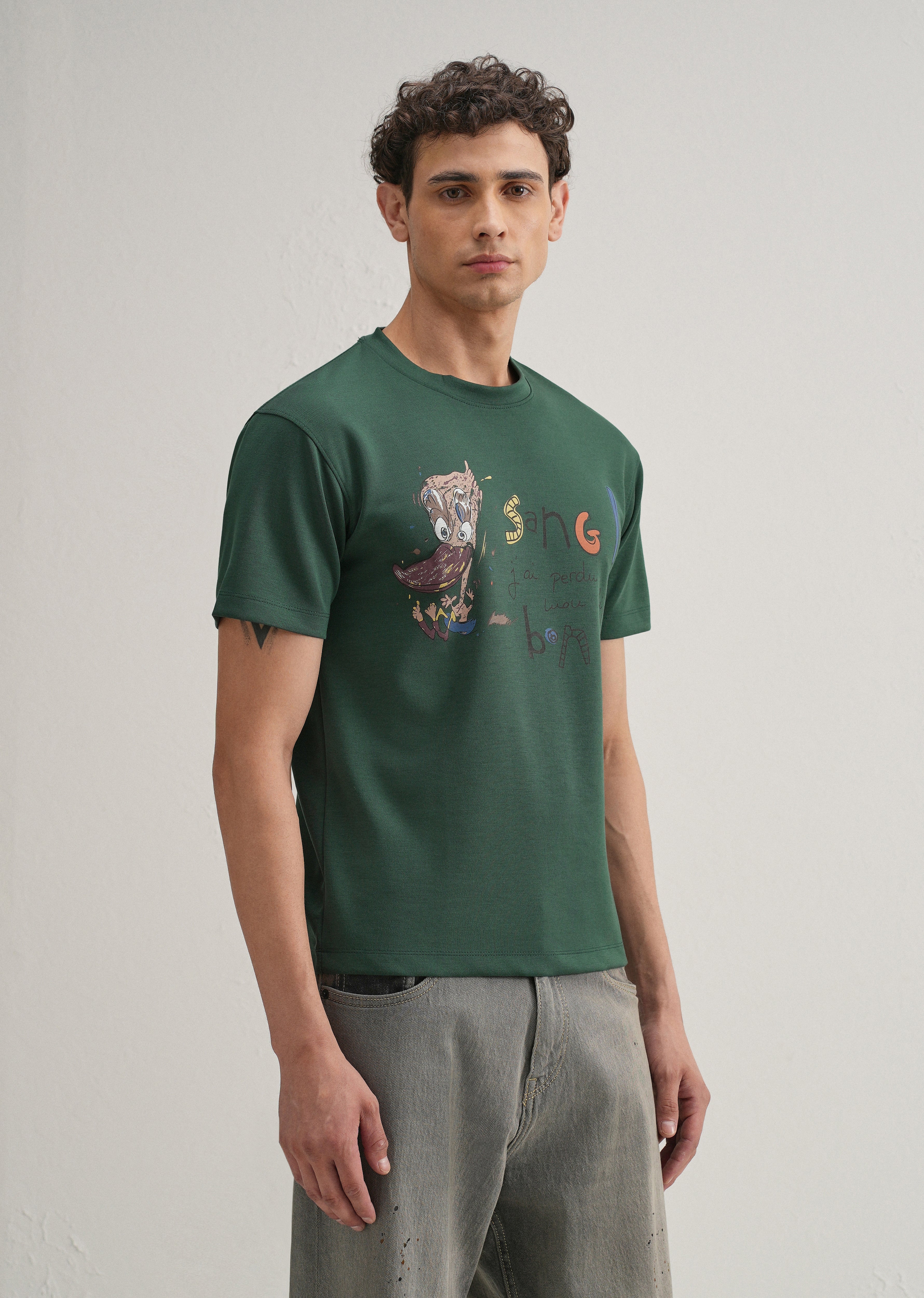 Green Printed Crew Neck T-shirt