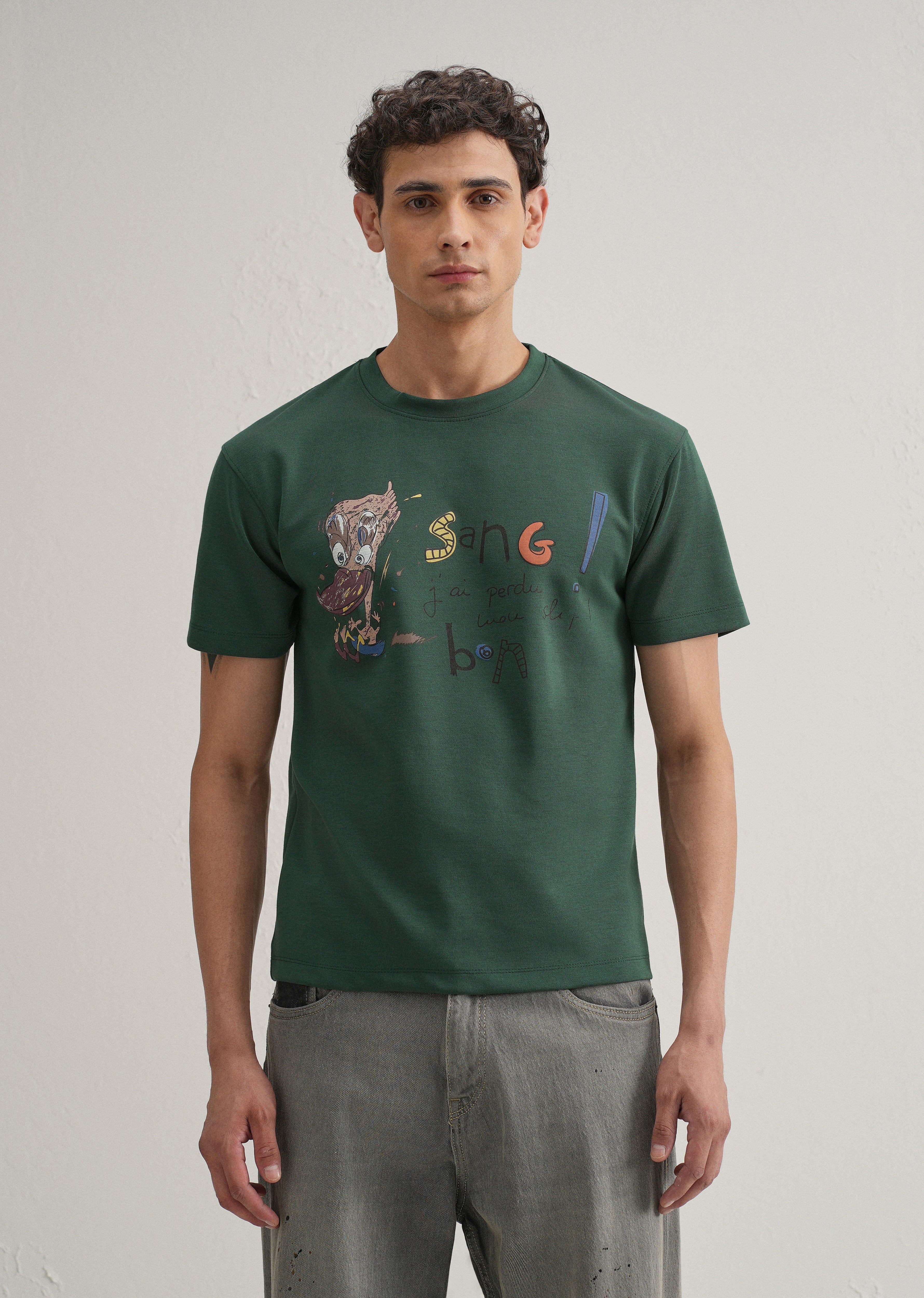 Green Printed Crew Neck T-shirt