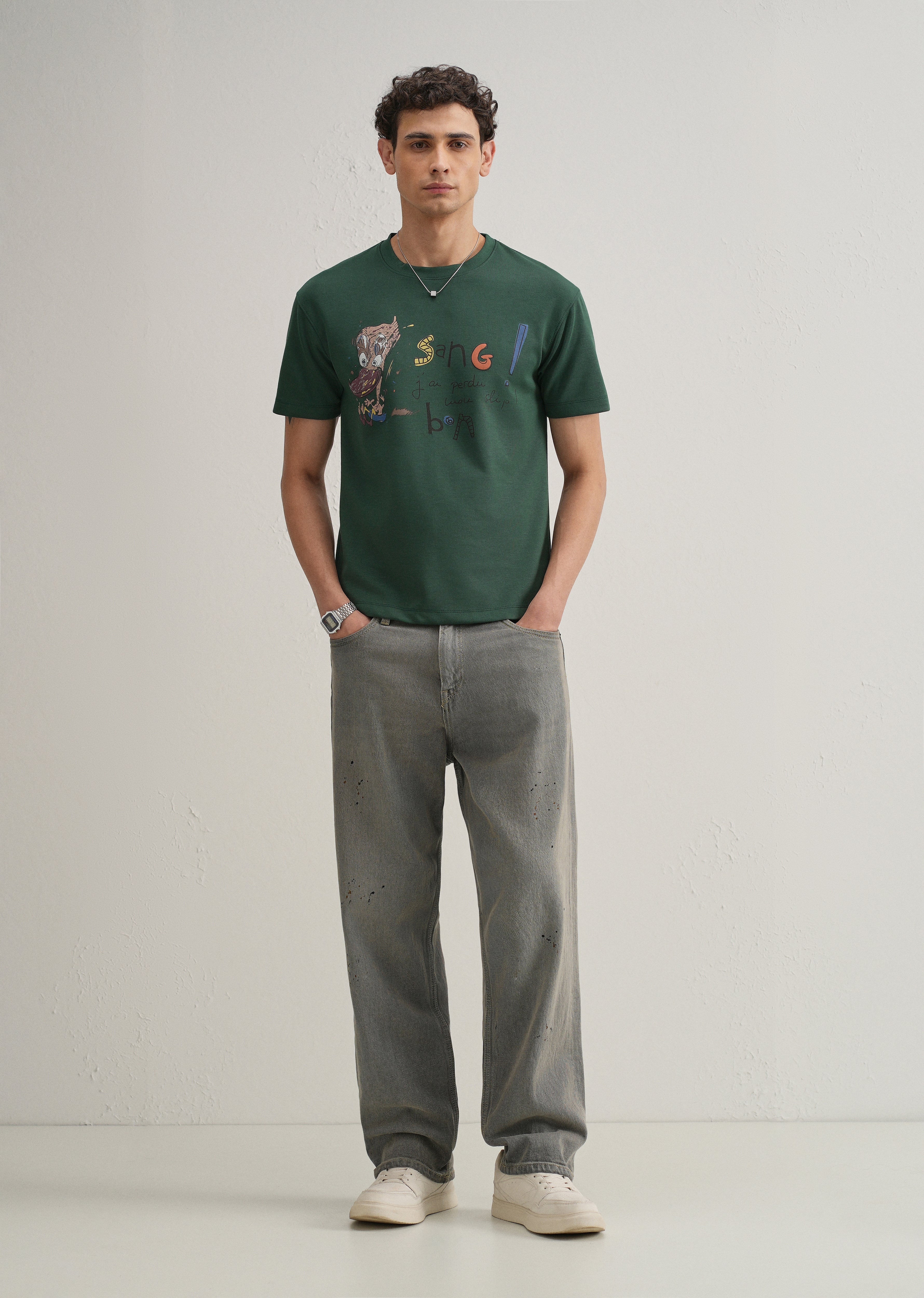 Green Printed Crew Neck T-shirt