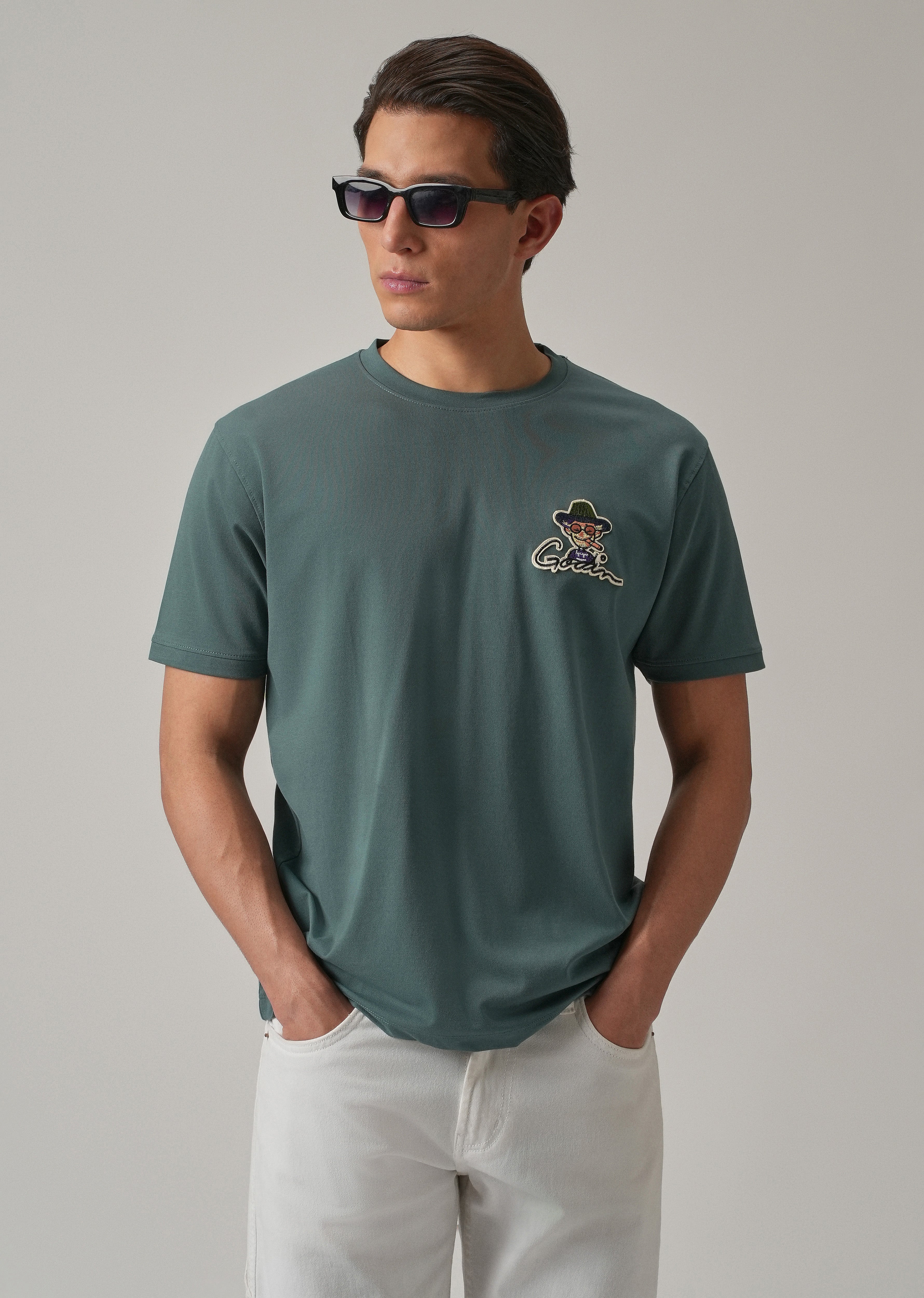 Green Printed Slim Fit T-Shirt
