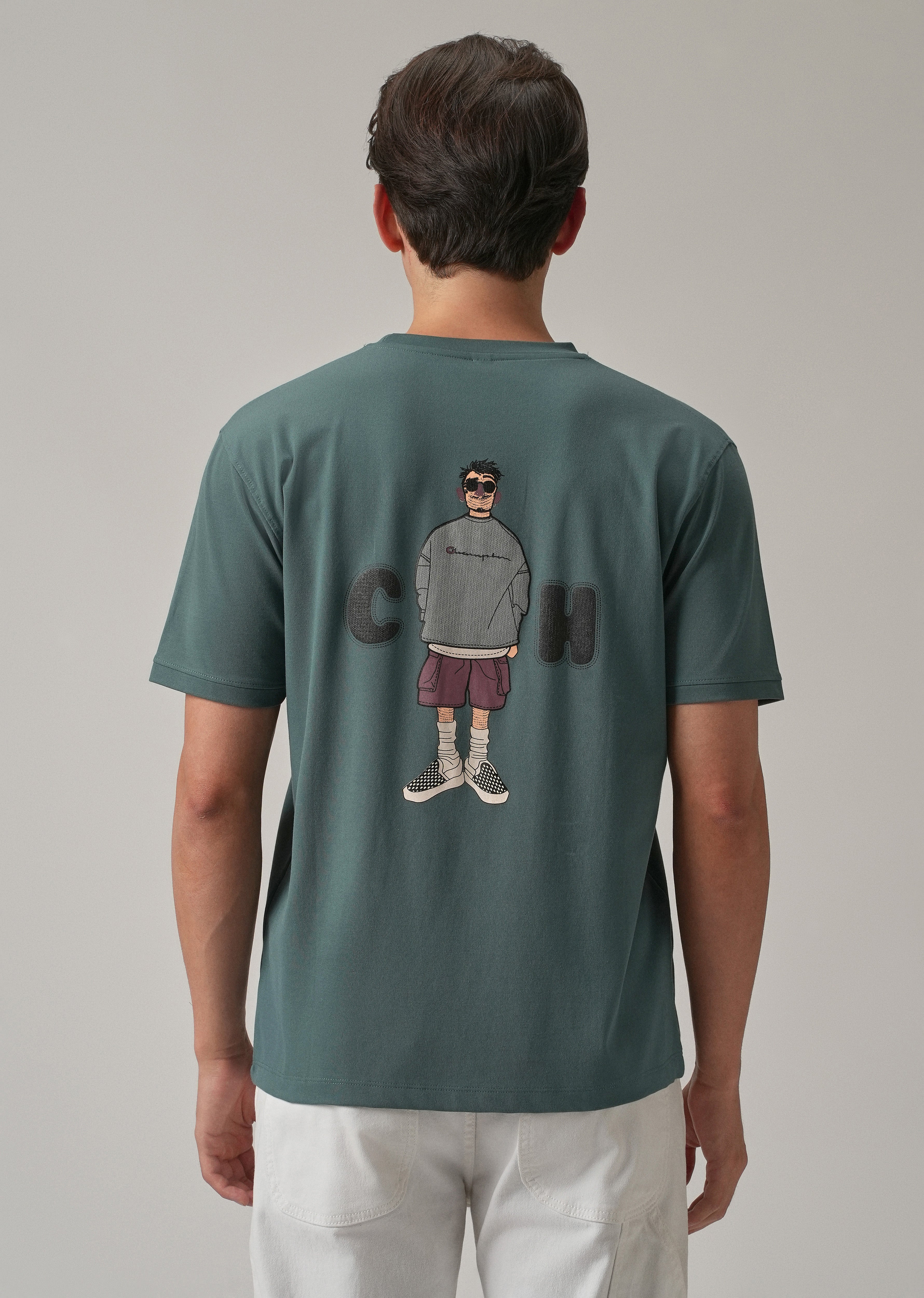 Green Printed Slim Fit T-Shirt