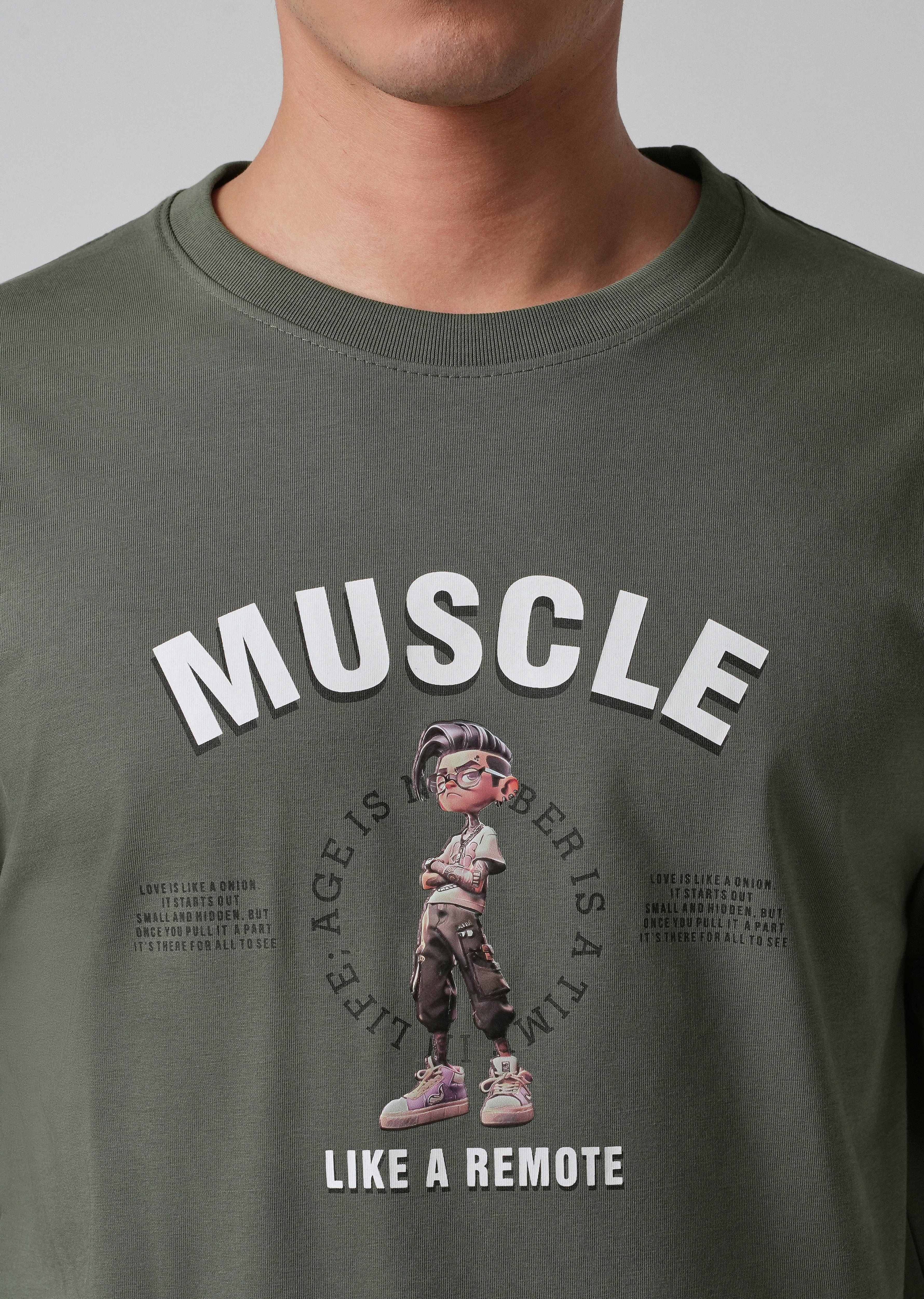 Olive Green Printed Slim Fit T-shirt