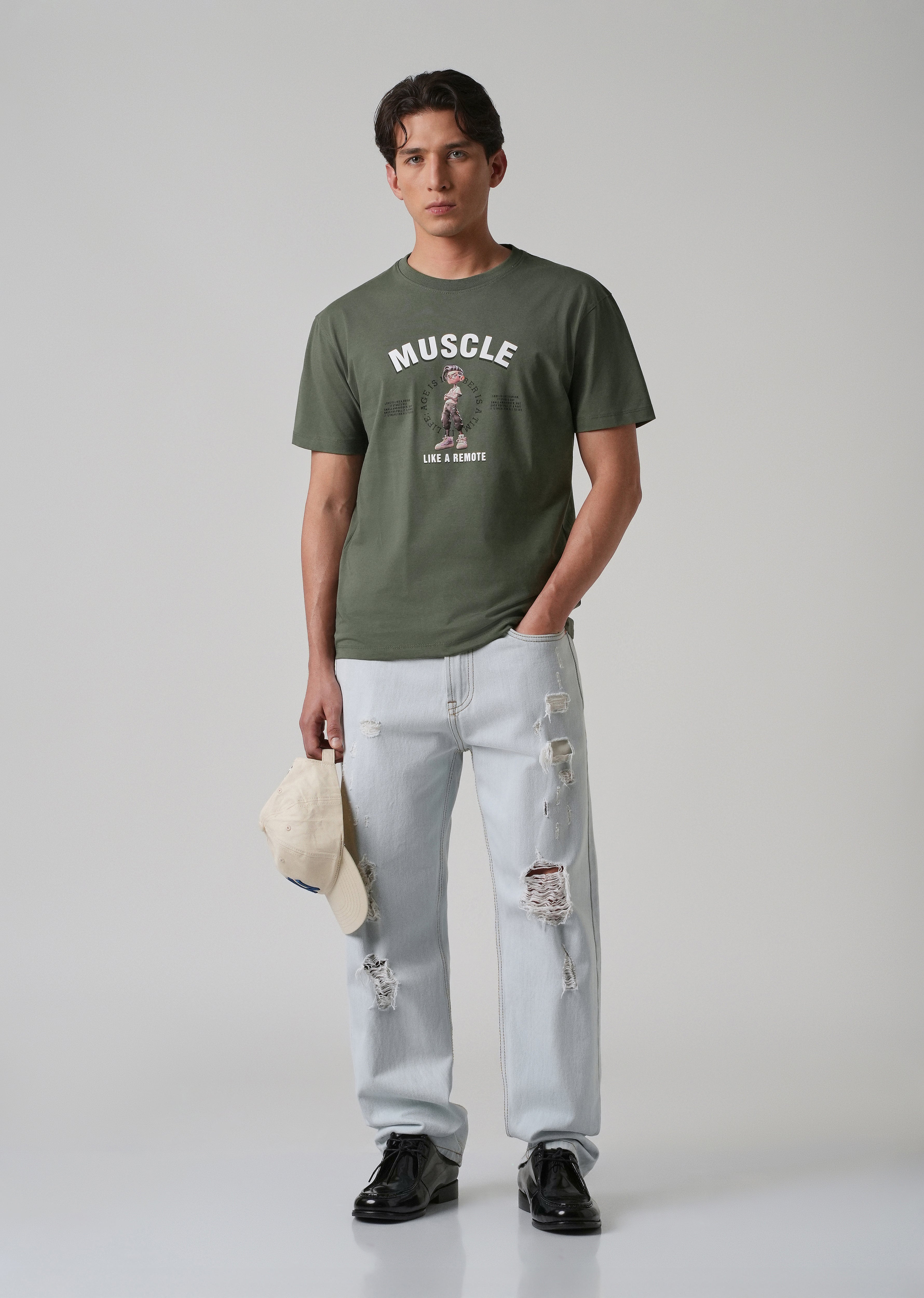 Olive Green Printed Slim Fit T-shirt