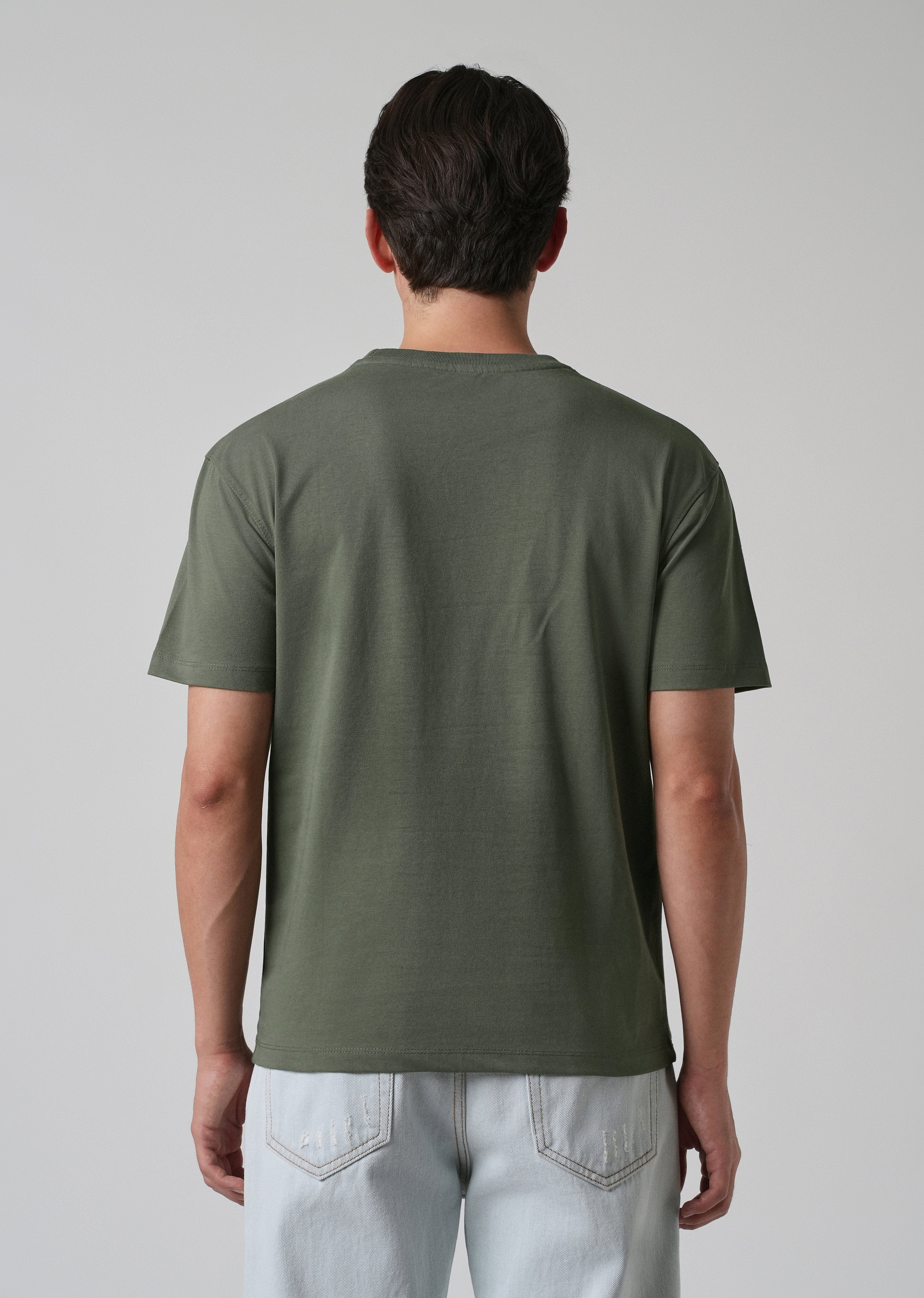 Olive Green Printed Slim Fit T-shirt